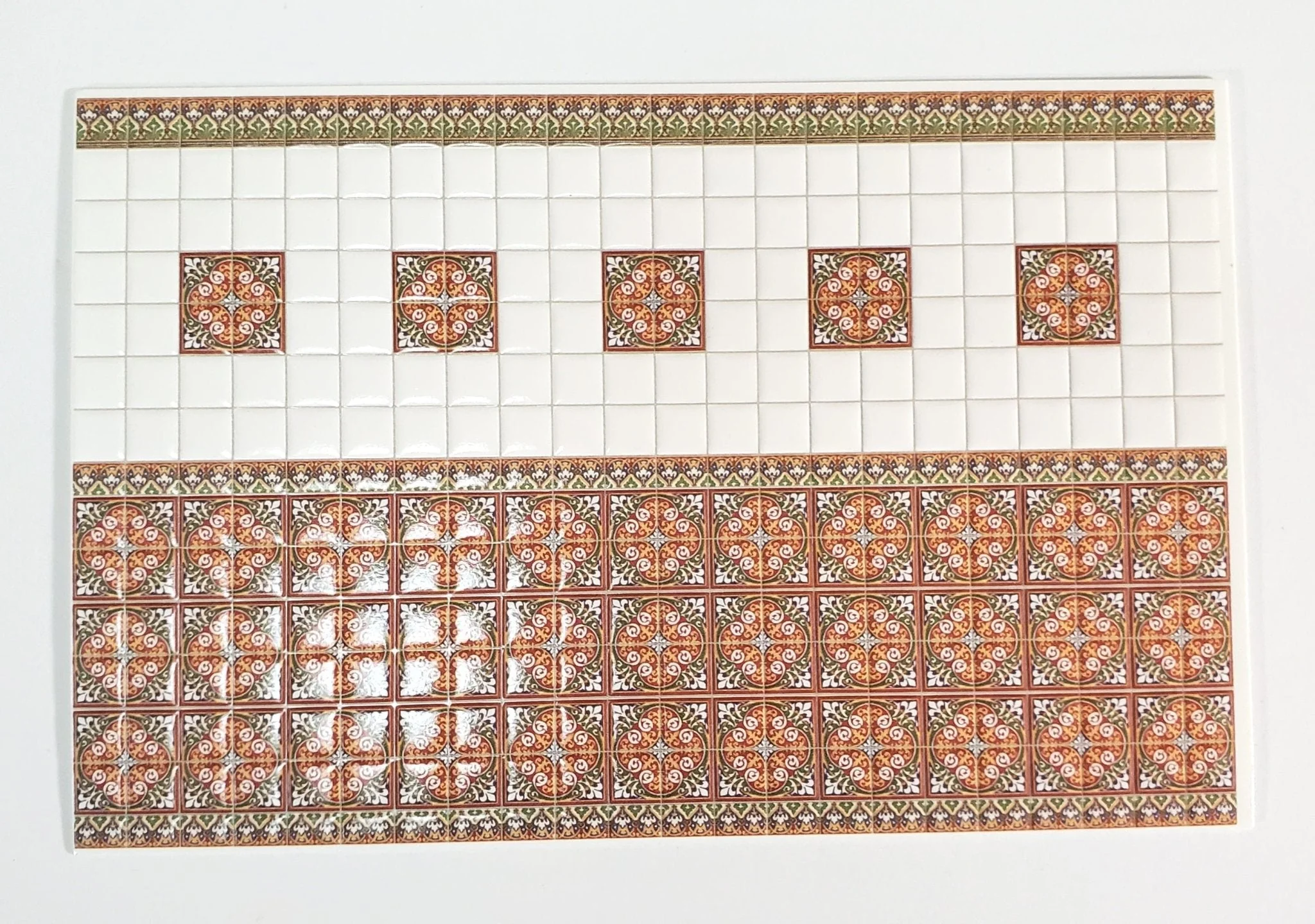 Dollhouse HALF SCALE Wall Tiles Embossed Rust White Green 1:24 Scale World Model
