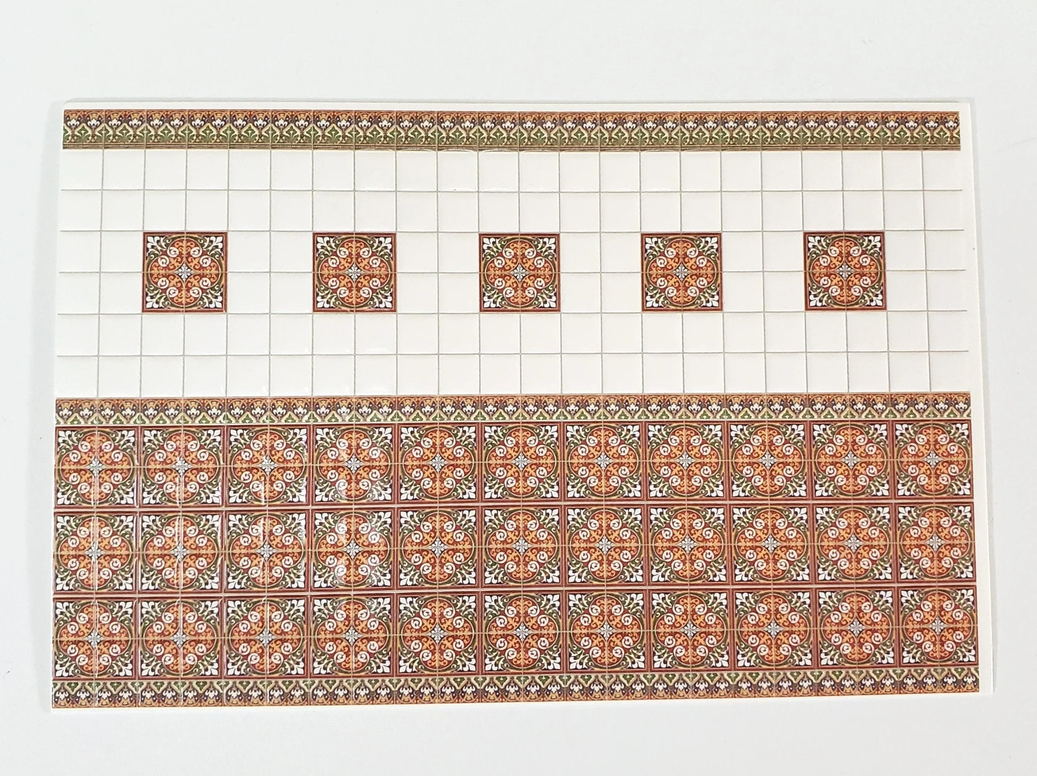 Dollhouse HALF SCALE Wall Tiles Embossed Rust White Green 1:24 Scale World Model - Image 2