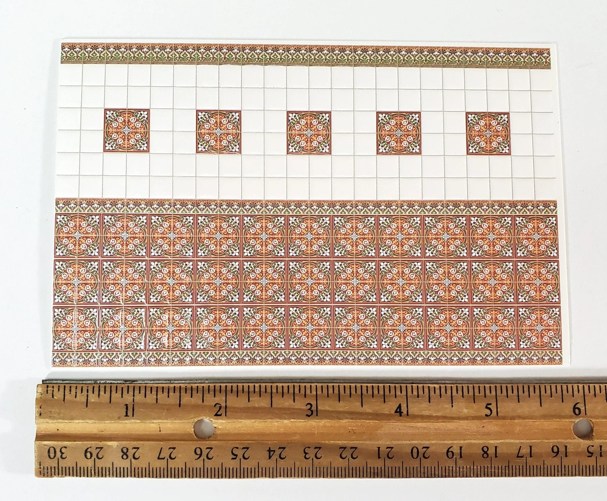 Dollhouse HALF SCALE Wall Tiles Embossed Rust White Green 1:24 Scale World Model - Image 3