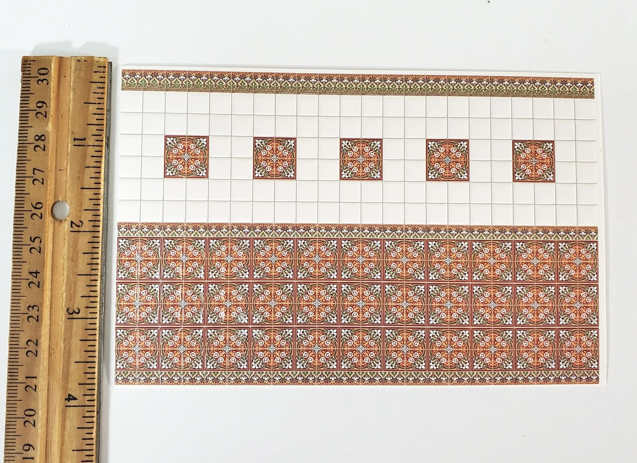 Dollhouse HALF SCALE Wall Tiles Embossed Rust White Green 1:24 Scale World Model - Image 4