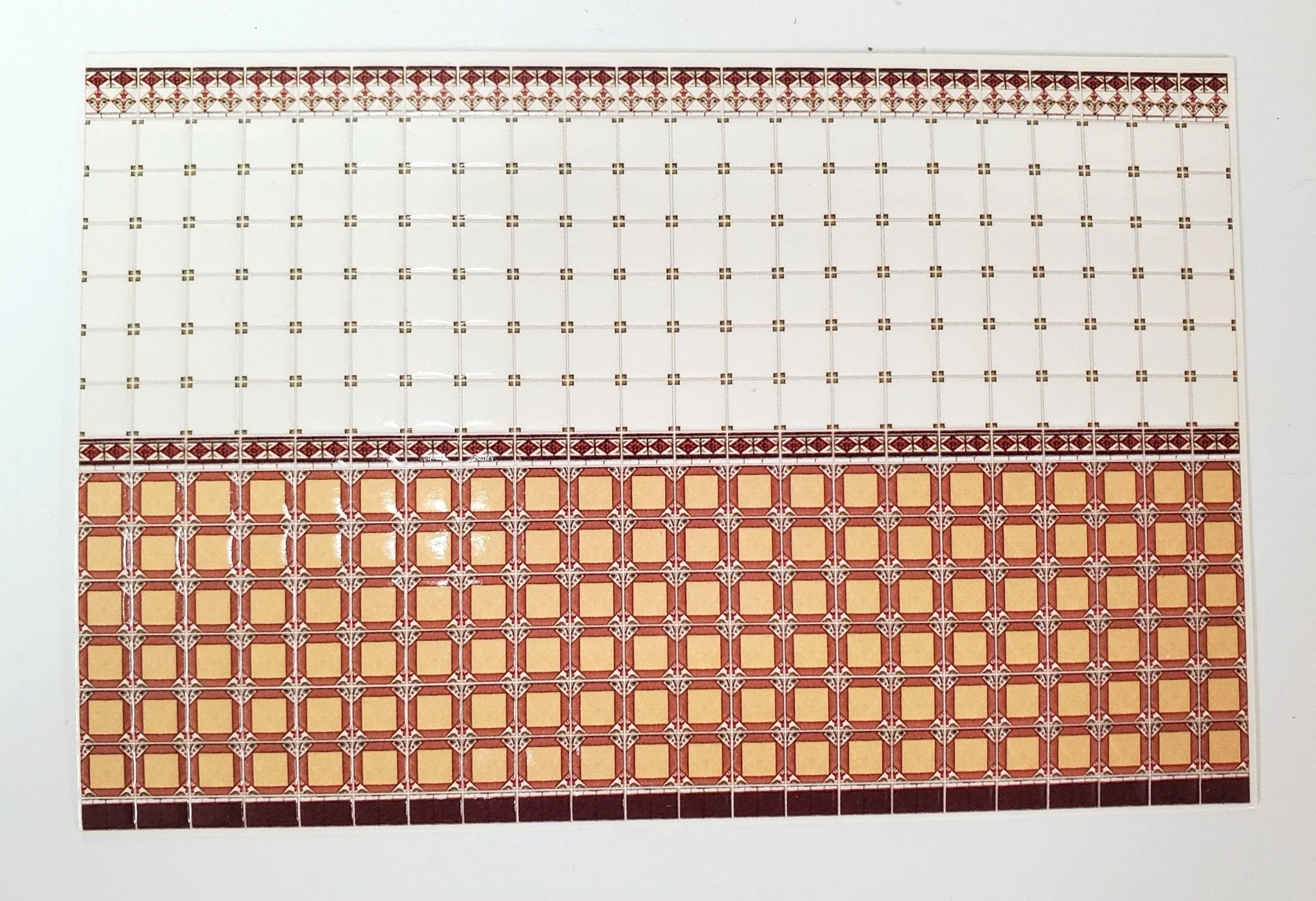 Dollhouse HALF SCALE Wall Tiles Embossed Rust White Orange 1:24 Scale World Model
