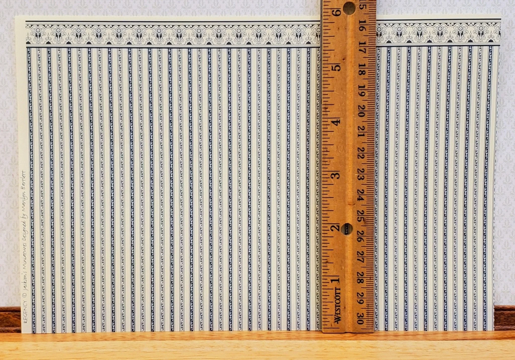 Dollhouse HALF SCALE Wallpaper 3 Sheets Blue & Cream Striped "Regency" 1:24 Scale - Image 6