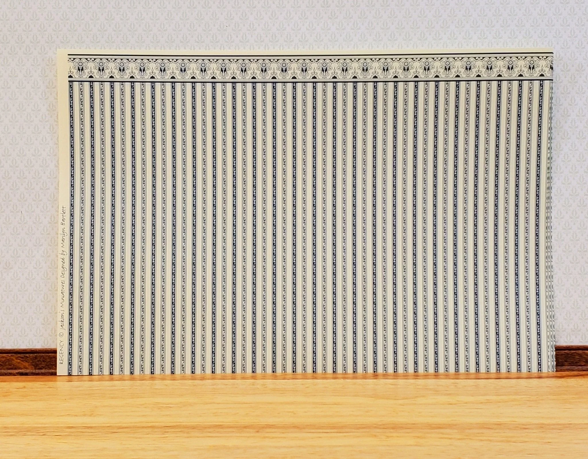 Dollhouse HALF SCALE Wallpaper 3 Sheets Blue & Cream Striped "Regency" 1:24 Scale - Image 7