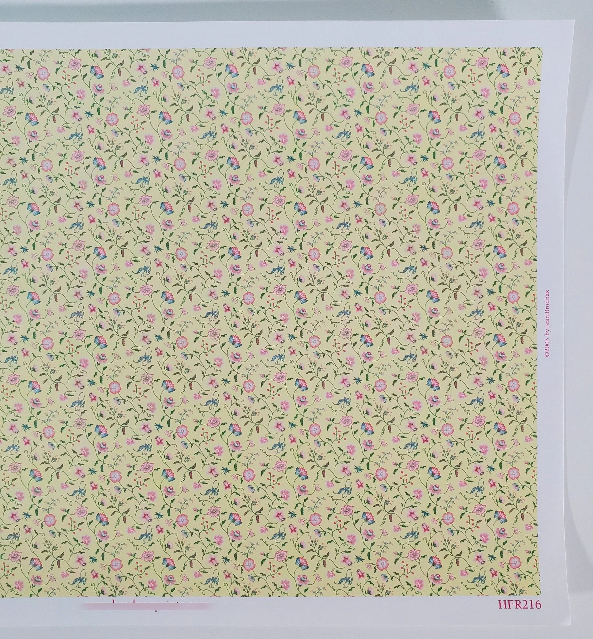 Dollhouse HALF SCALE Wallpaper 3 Sheets Pale Yellow Floral "Papillon" 1:24 Scale - Image 4