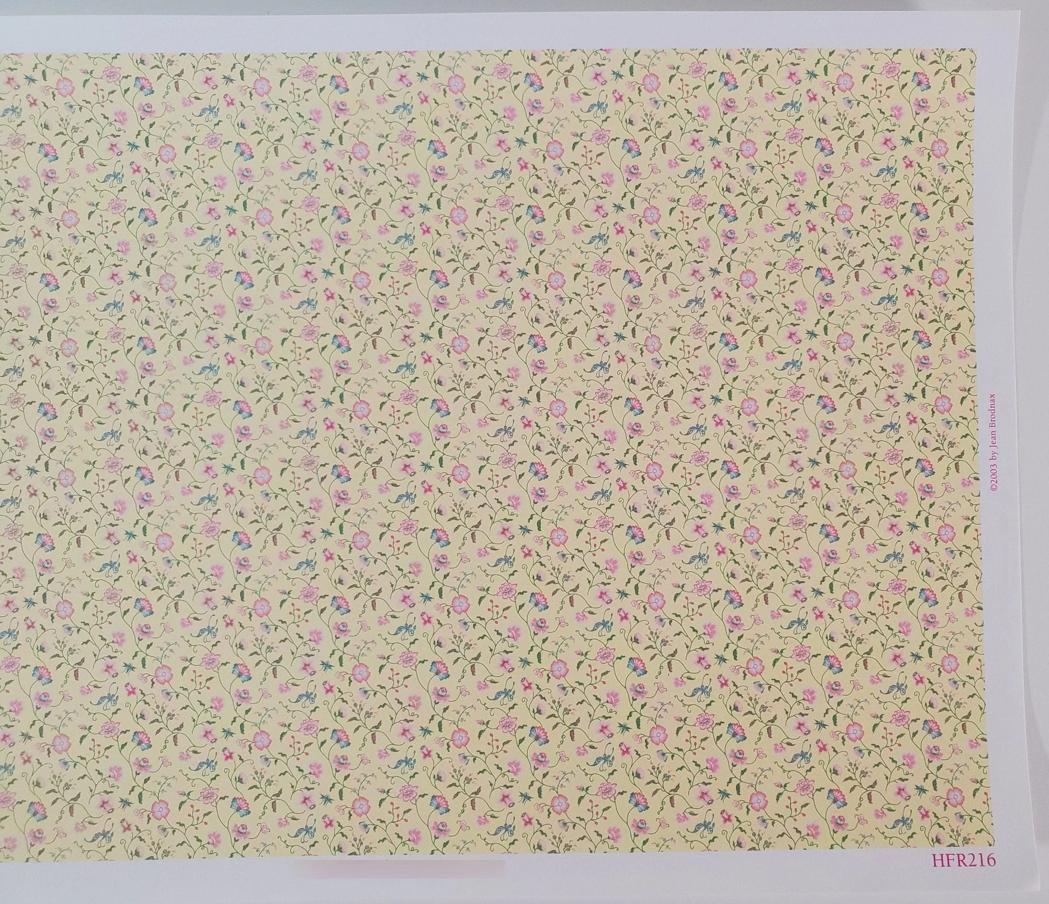 Dollhouse HALF SCALE Wallpaper 3 Sheets Pale Yellow Floral "Papillon" 1:24 Scale - Image 5