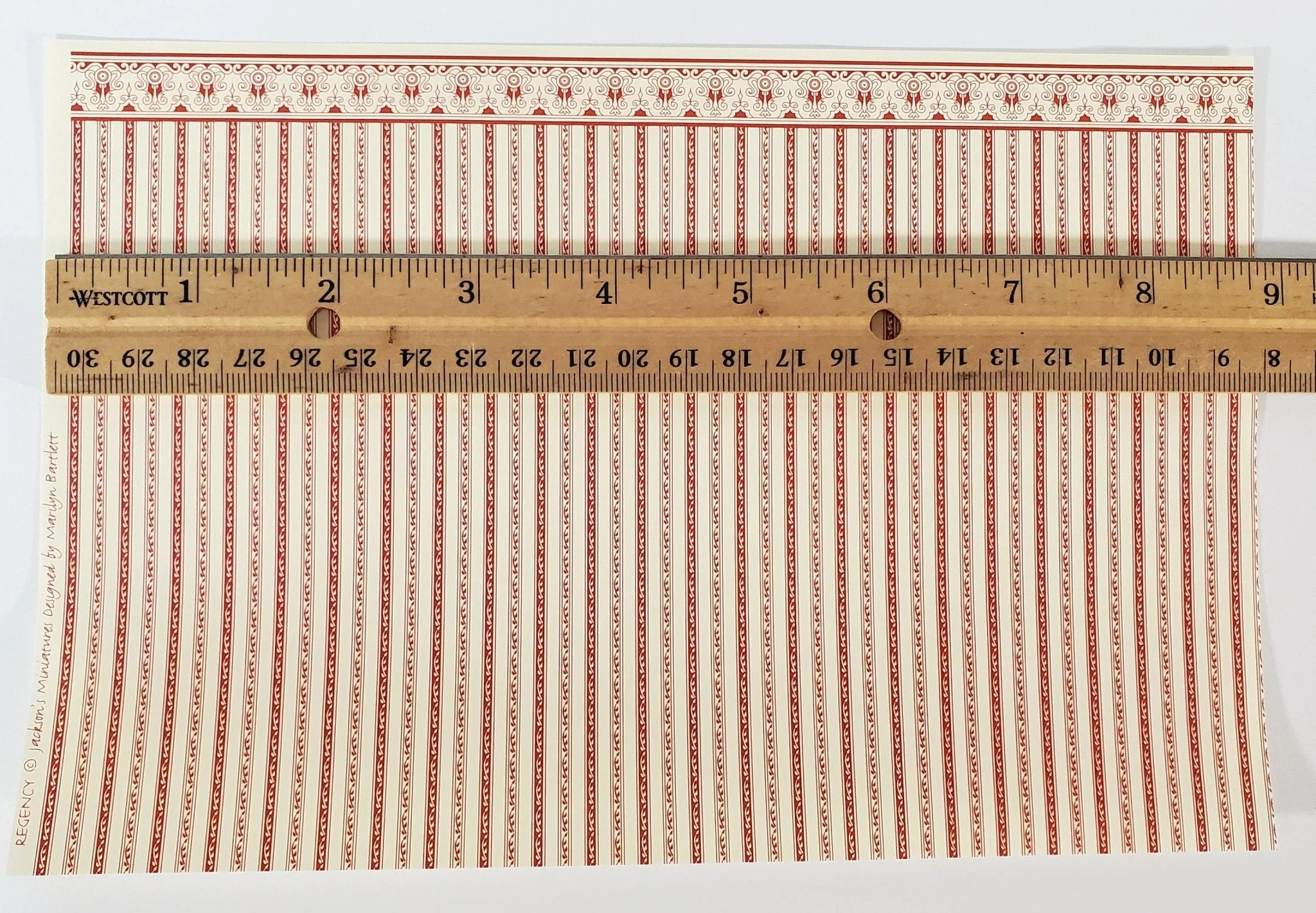 Dollhouse HALF SCALE Wallpaper 3 Sheets Red & Cream Striped "Regency" 1:24 Scale - Image 3