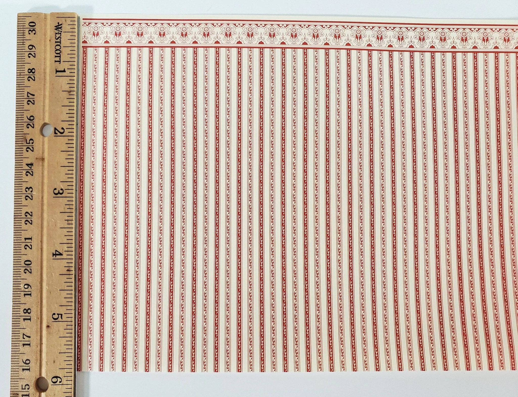 Dollhouse HALF SCALE Wallpaper 3 Sheets Red & Cream Striped "Regency" 1:24 Scale - Image 4