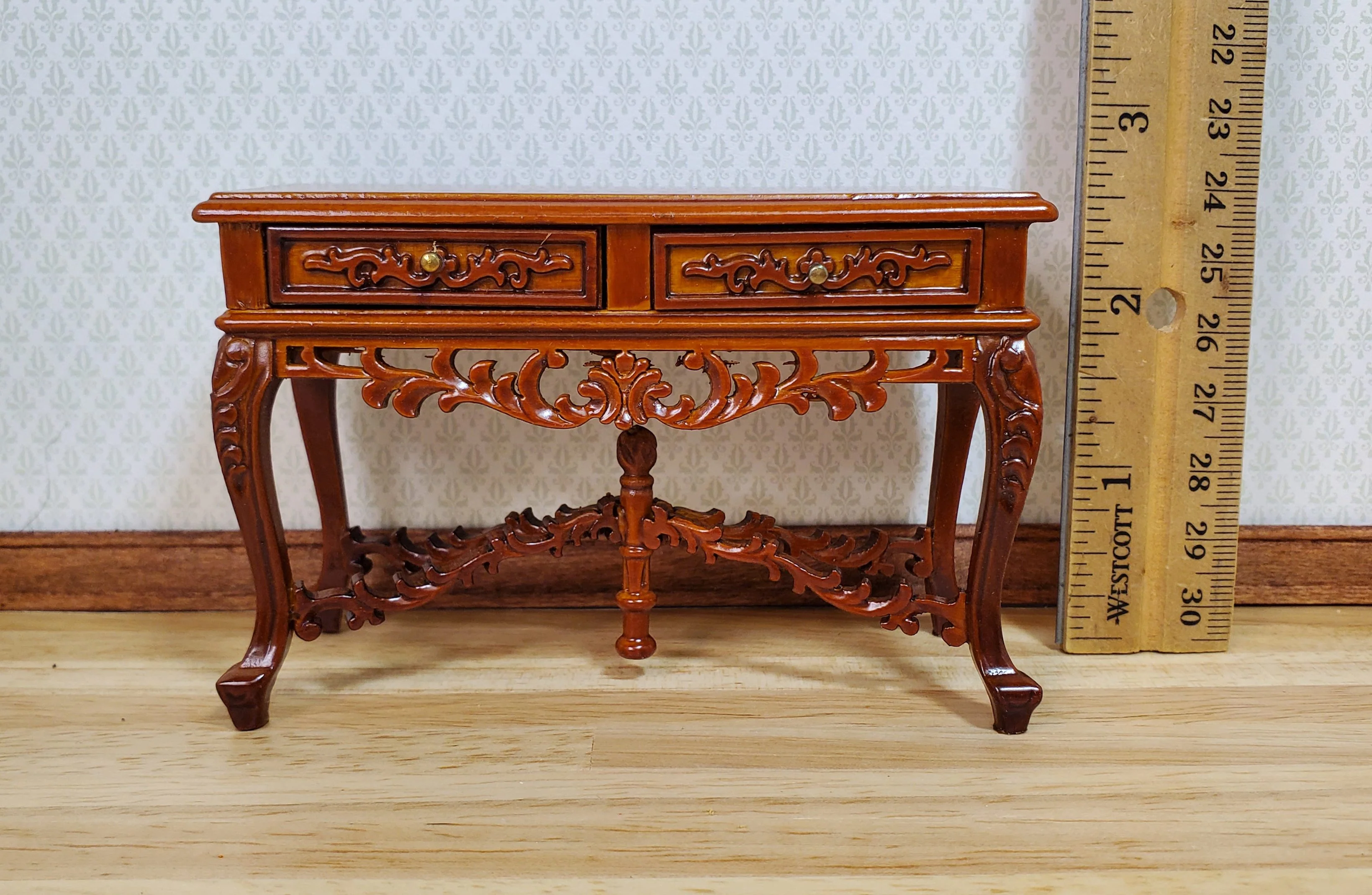 Dollhouse Hall or Side Table Ornate 2 Drawers 1:12 Scale Miniature Furniture - Image 5