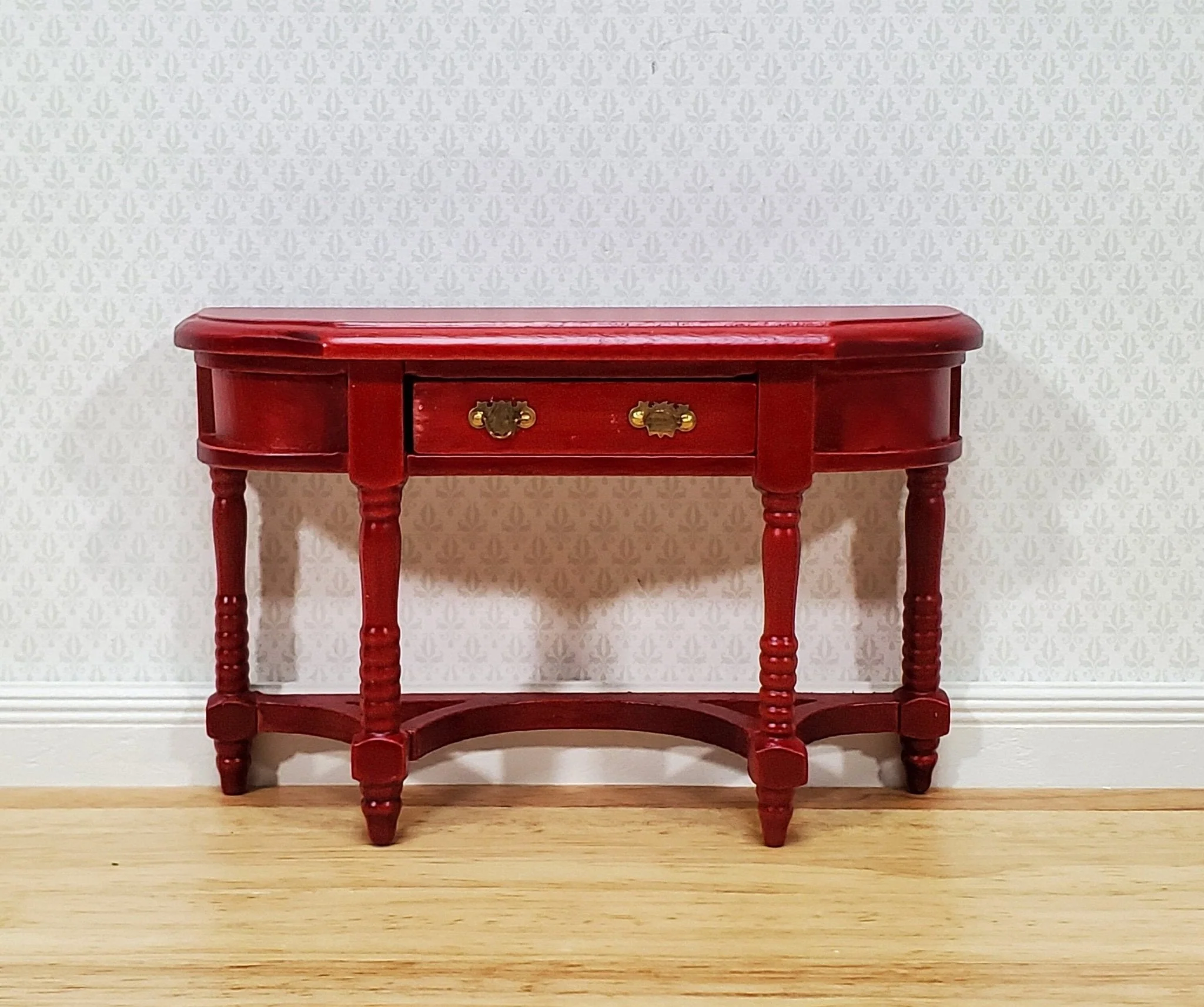 Dollhouse Hall or Side Table with Drawer Wood Mahogany Finish 1:12 Scale Miniature Furniture