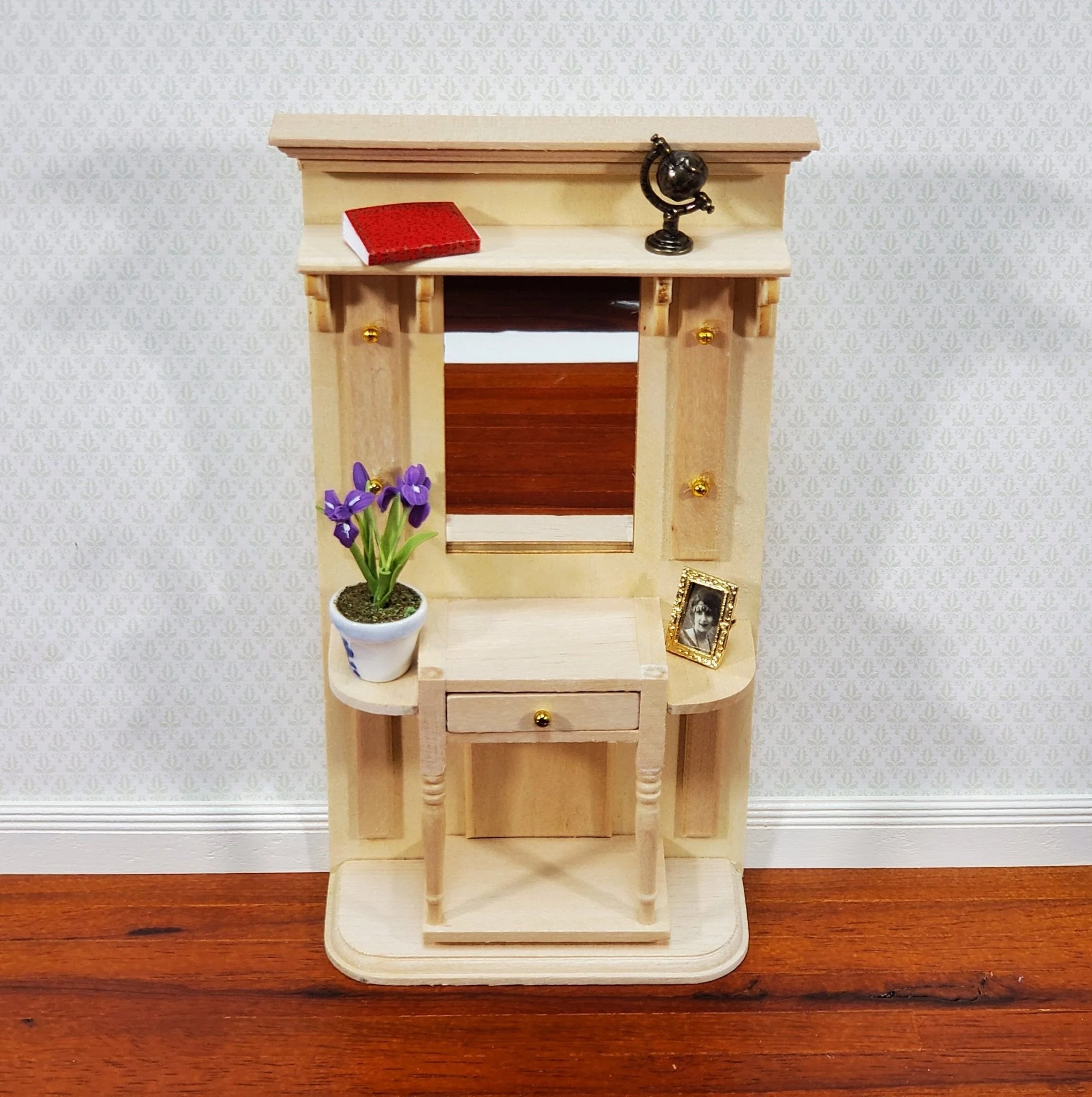 Dollhouse Hall Stand Table with Mirror Tall Unpainted Wood DIY 1:12 Scale Furniture - Image 3