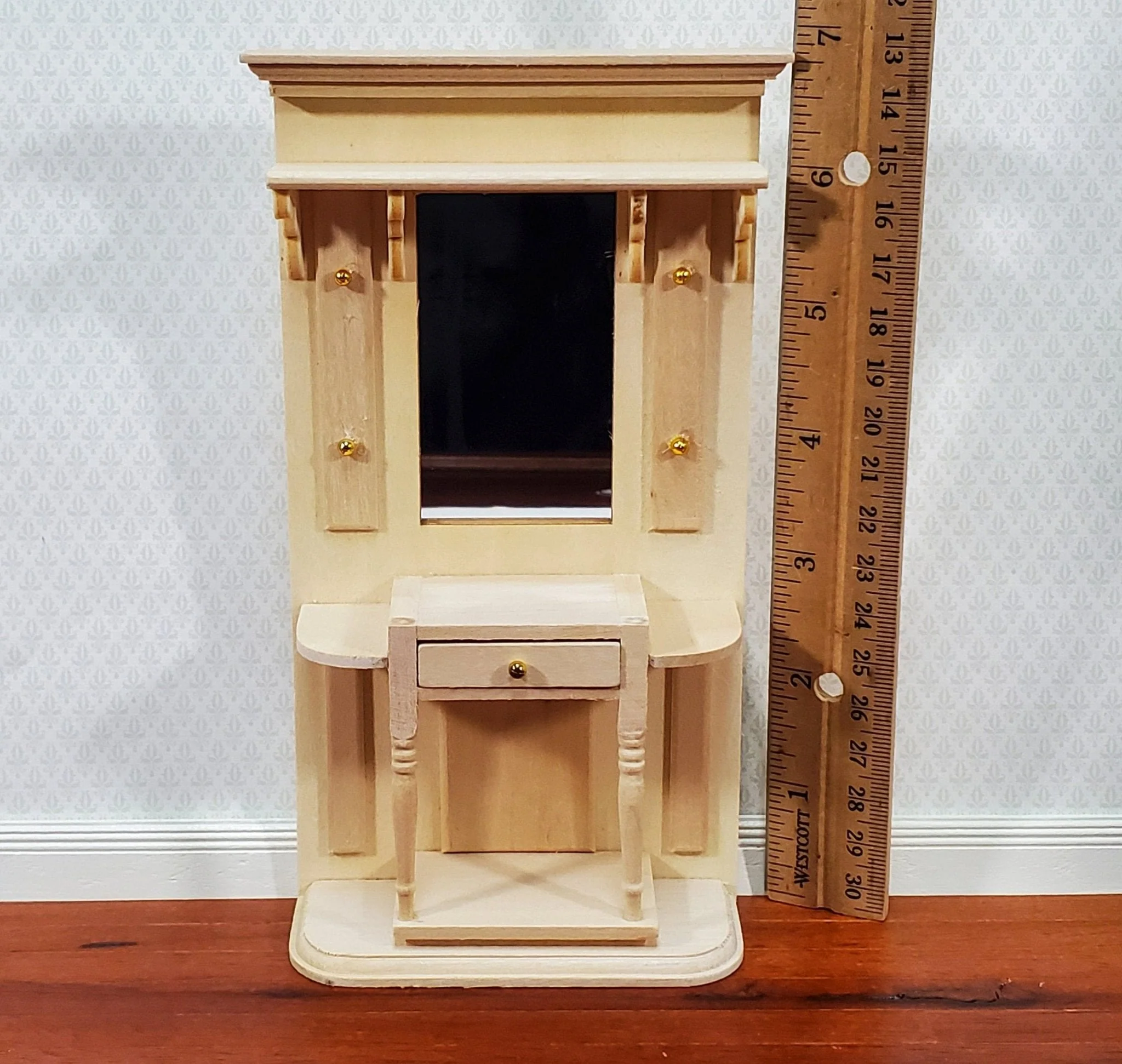 Dollhouse Hall Stand Table with Mirror Tall Unpainted Wood DIY 1:12 Scale Furniture - Image 5