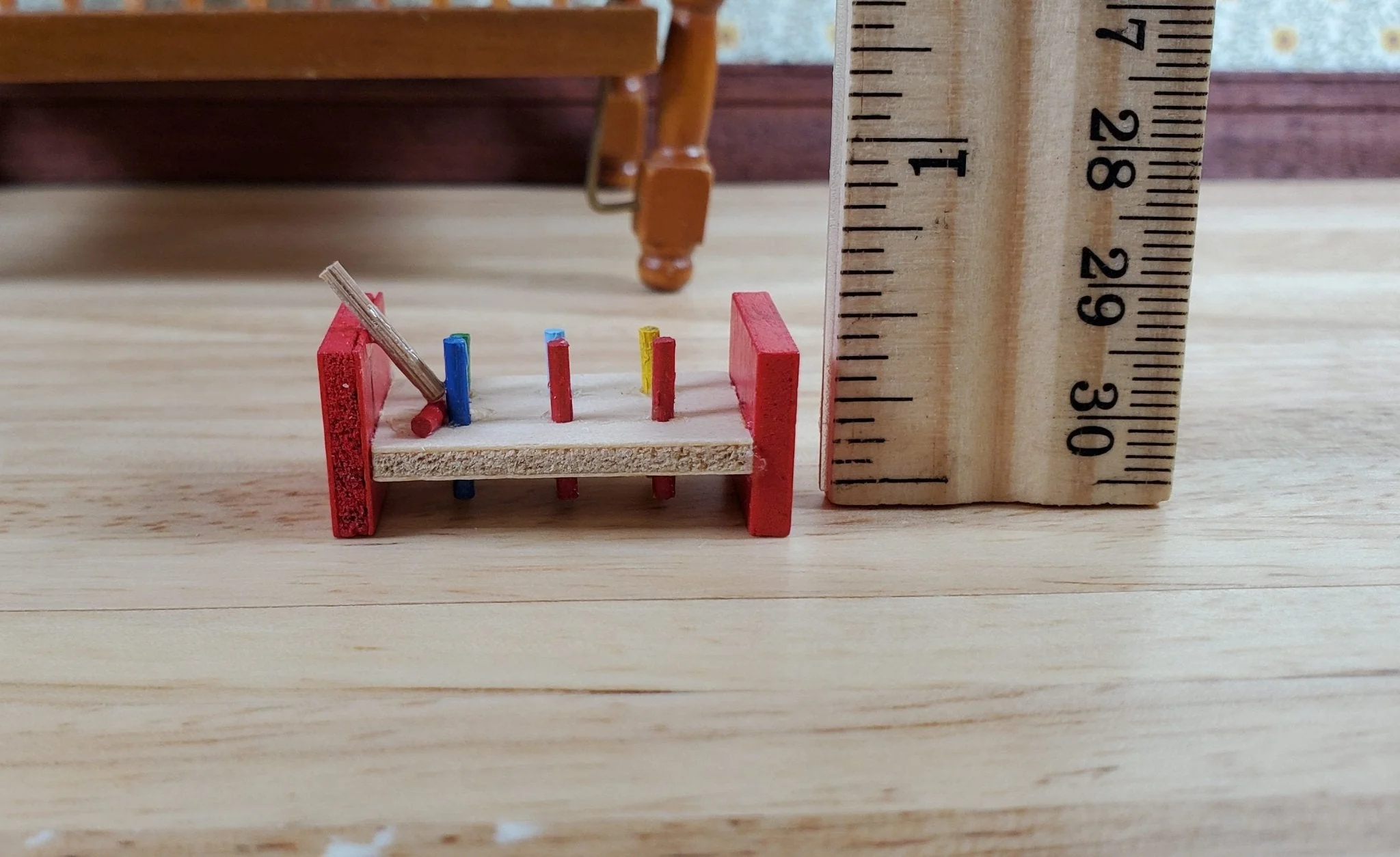 Dollhouse Hammer and Pegs Pounding Toy Wood 1:12 Scale Miniature Nursery - Image 5
