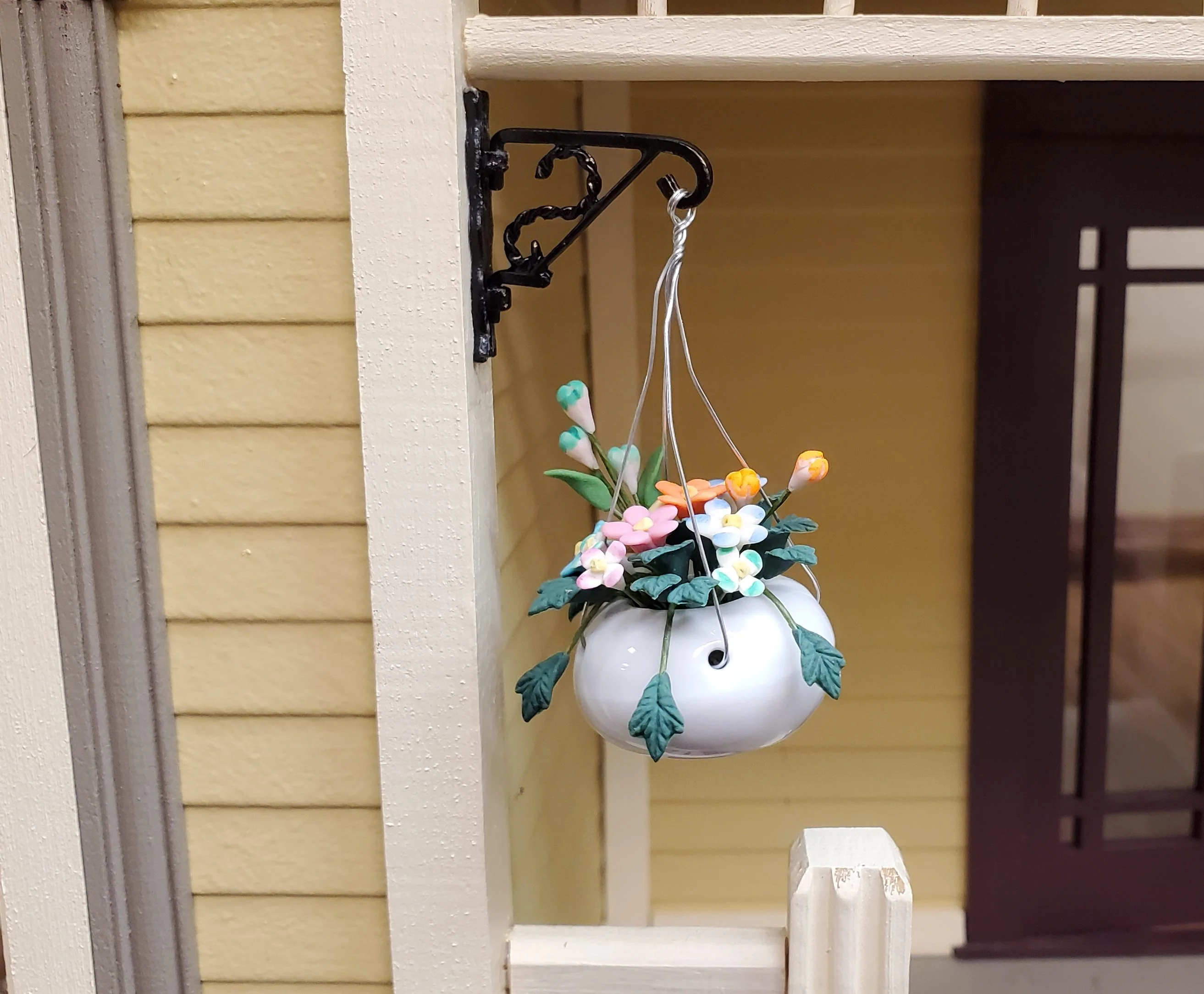 Dollhouse Hanging Basket of Colorful Daisies 1:12 Scale Miniature Flowers - Image 2