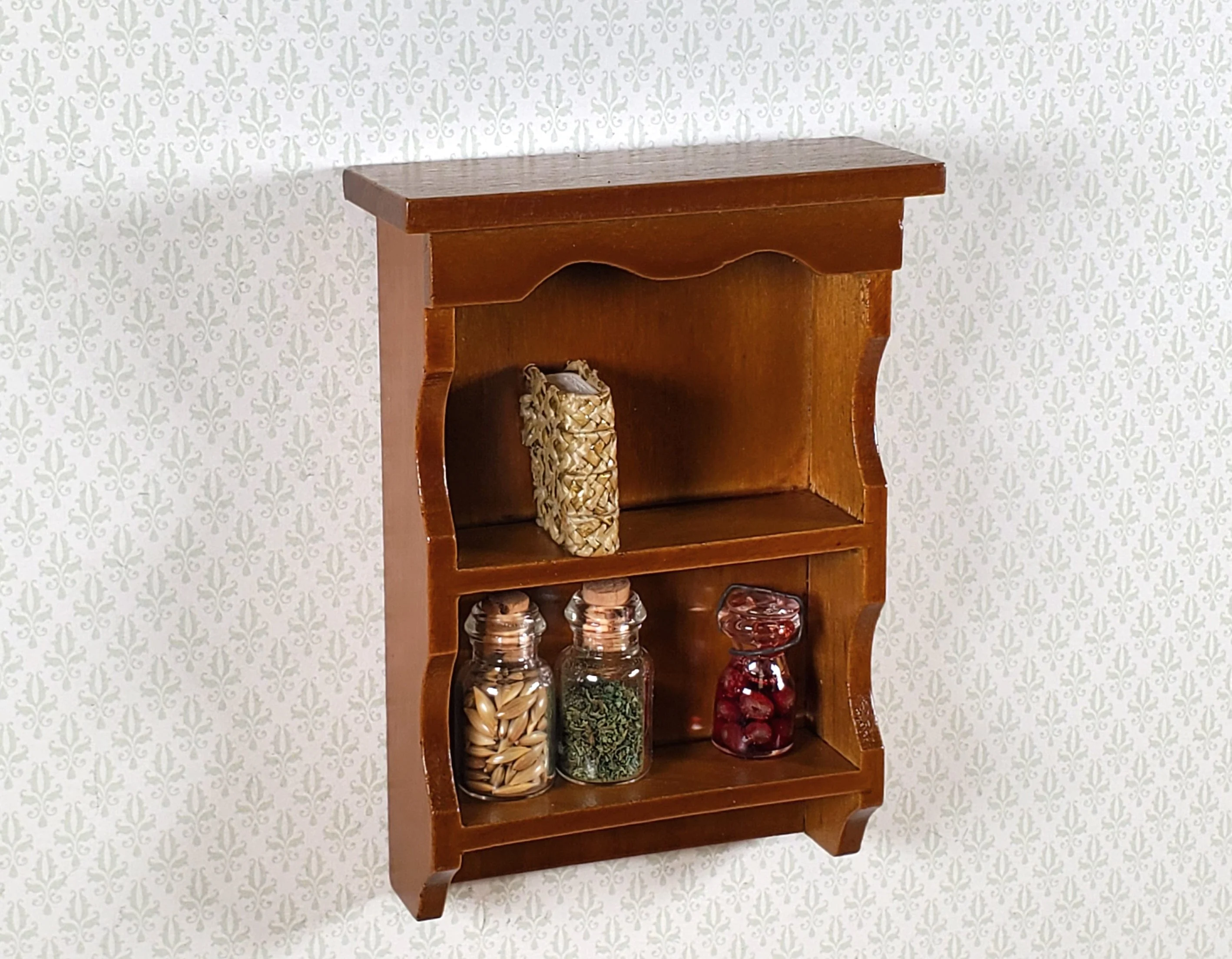 Dollhouse Hanging Shelf 1:12 Scale Miniature Walnut Finish Kitchen or Bathroom - Image 3