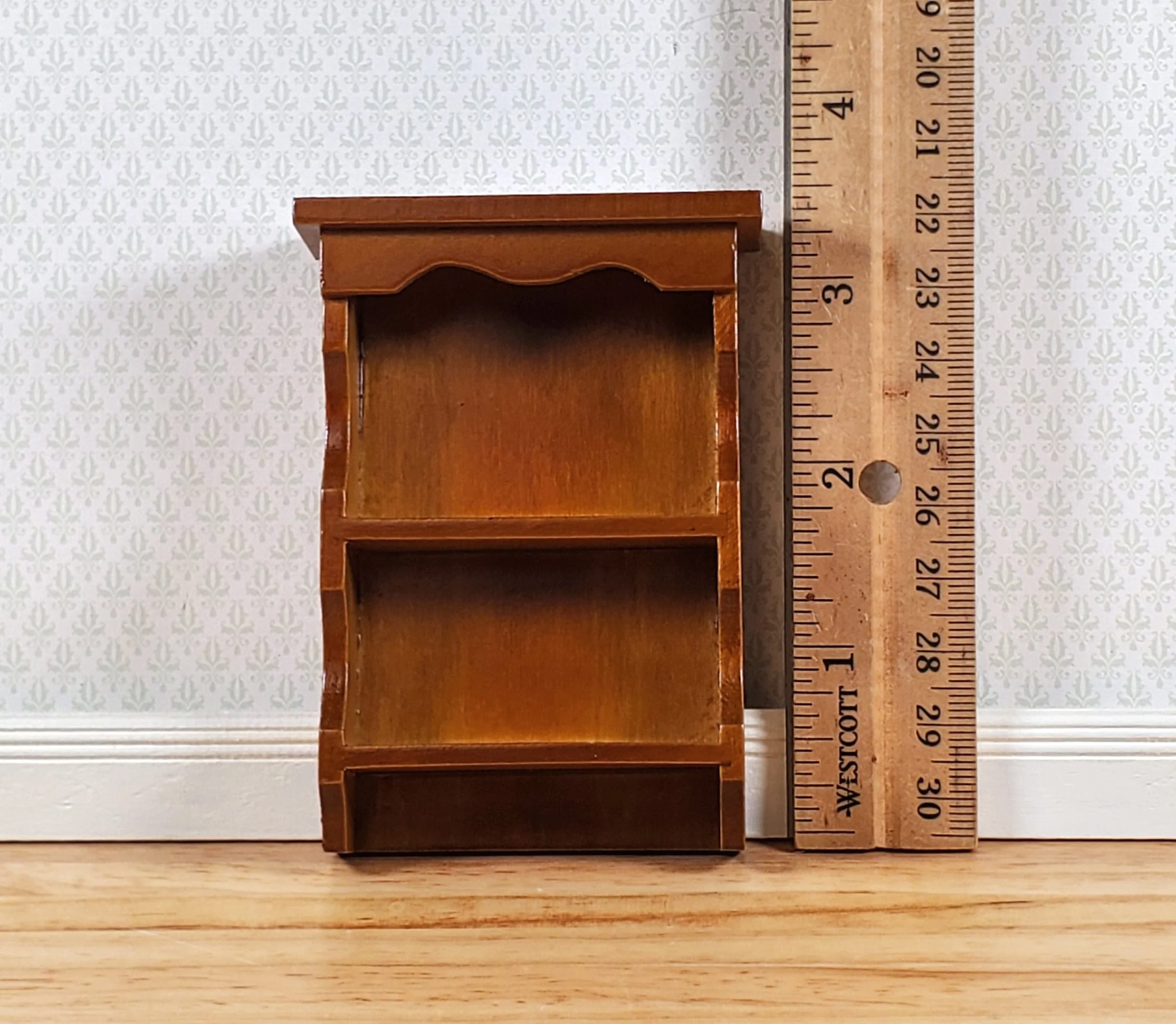 Dollhouse Hanging Shelf 1:12 Scale Miniature Walnut Finish Kitchen or Bathroom - Image 4