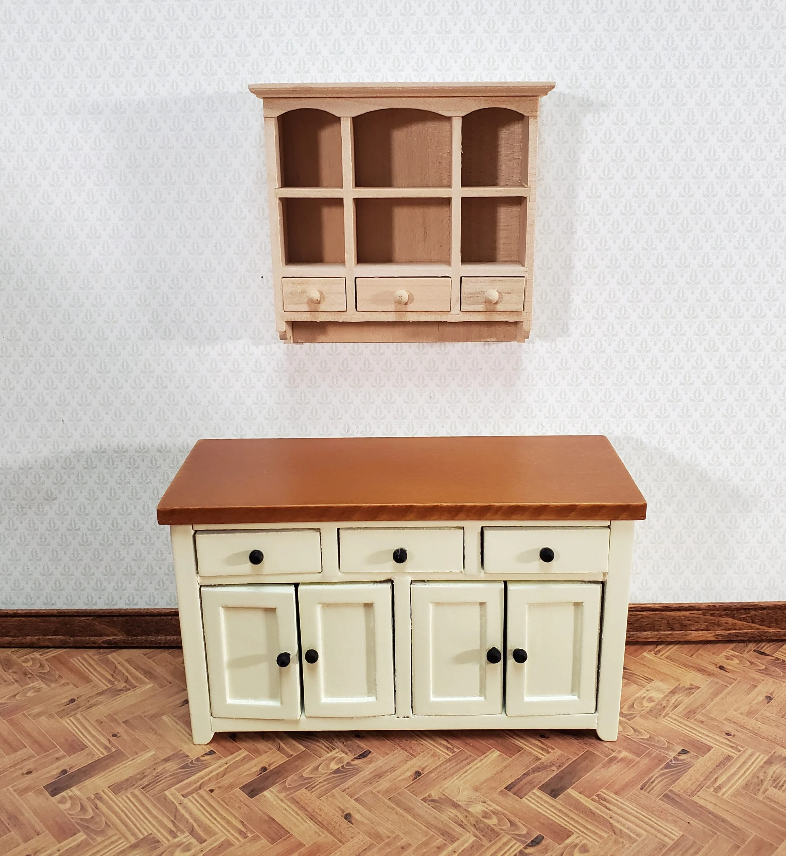 Dollhouse Hanging Shelf with Drawers & Cubbies 1:12 Scale Furniture Unpainted Wood - Image 3