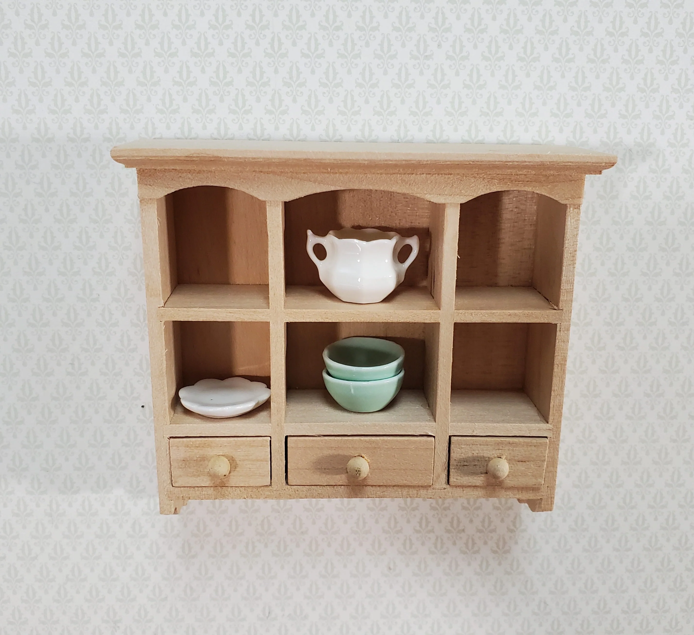 Dollhouse Hanging Shelf with Drawers & Cubbies 1:12 Scale Furniture Unpainted Wood - Image 4