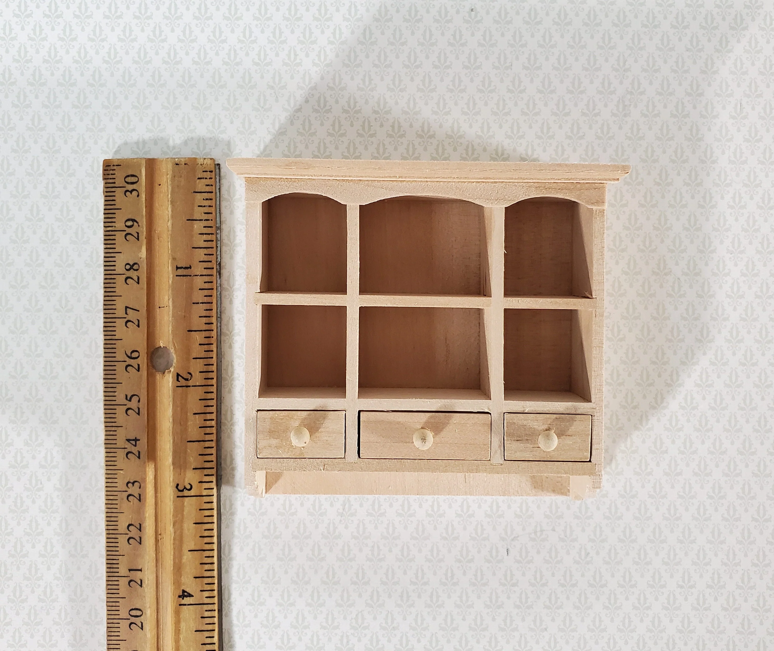 Dollhouse Hanging Shelf with Drawers & Cubbies 1:12 Scale Furniture Unpainted Wood - Image 5