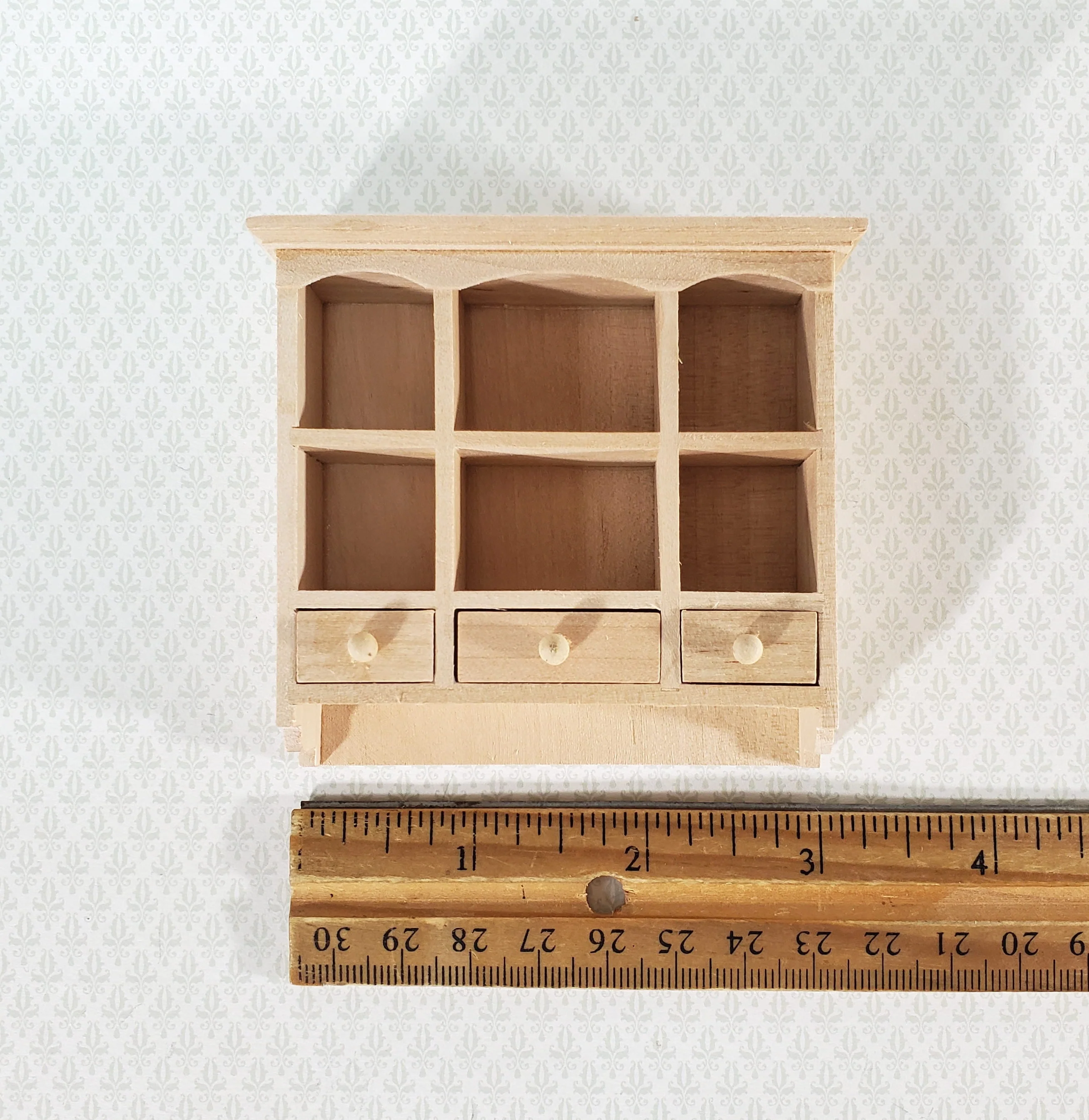 Dollhouse Hanging Shelf with Drawers & Cubbies 1:12 Scale Furniture Unpainted Wood - Image 6