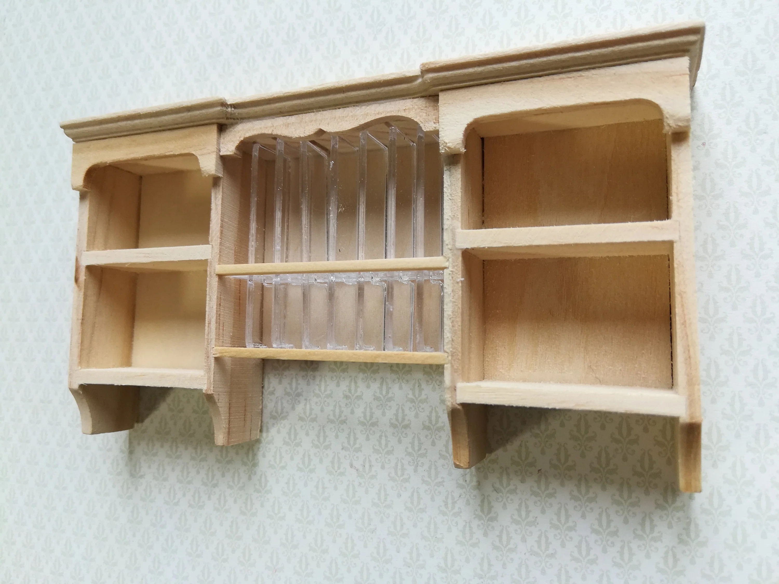Dollhouse Hanging Shelf with Plate Rack Kitchen Unpainted Wood 1:12 Scale Miniature Furniture - Image 2
