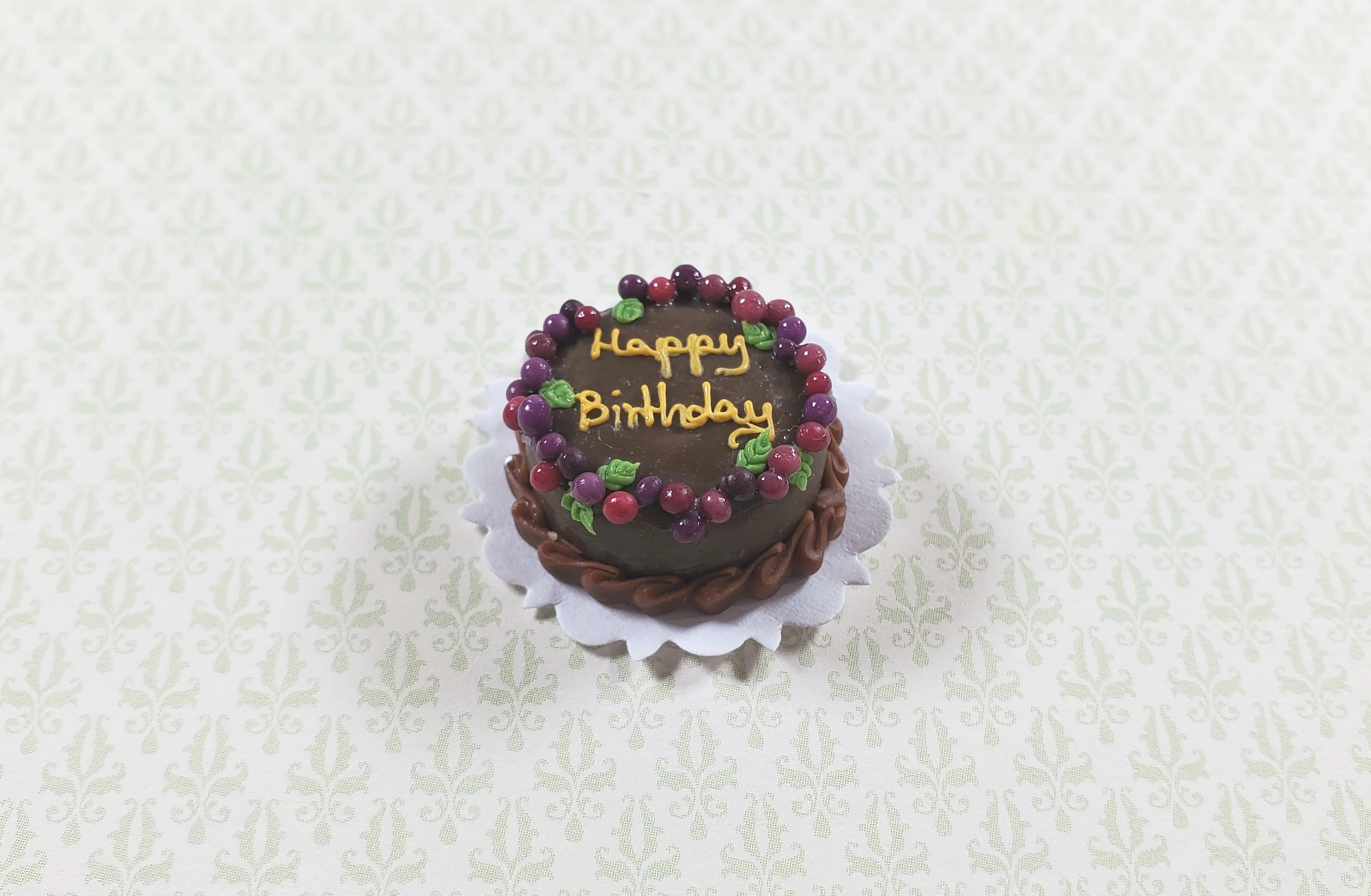 Dollhouse Happy Birthday Cake Chocolate 1:12 Scale Miniature Food Dessert Bakery
