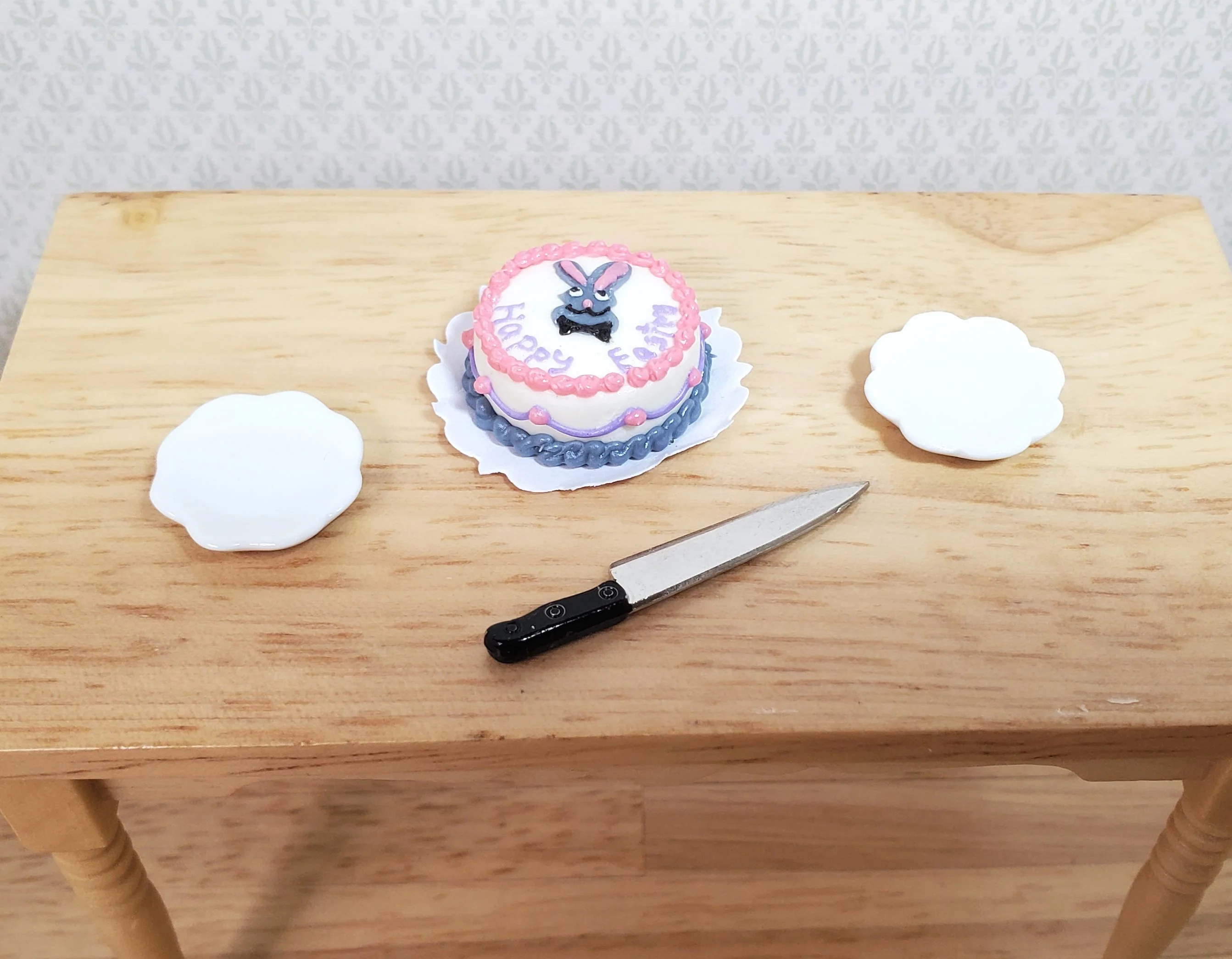 Dollhouse Happy Easter Cake with Bunny Rabbit 1:12 Scale - Image 2
