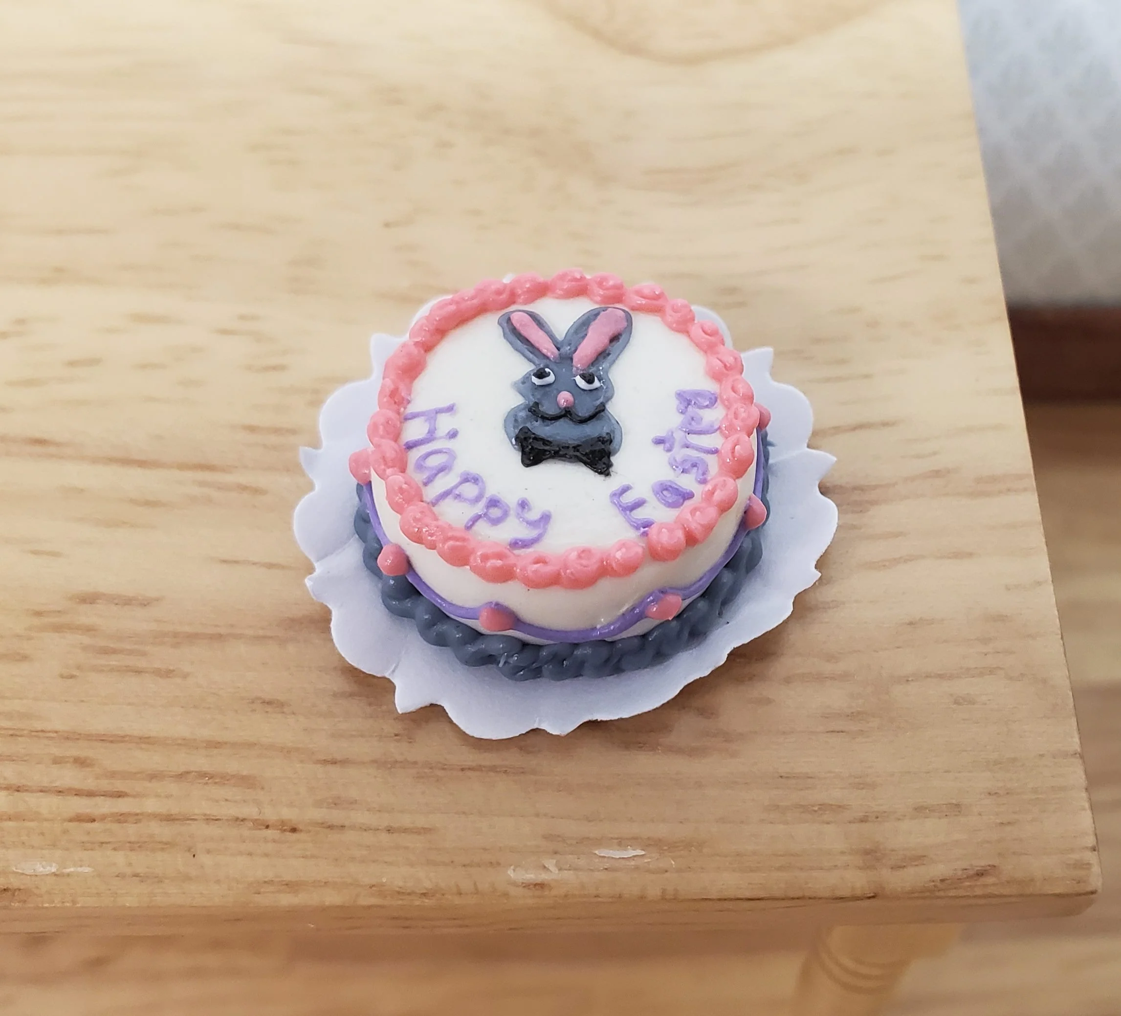 Dollhouse Happy Easter Cake with Bunny Rabbit 1:12 Scale - Image 3