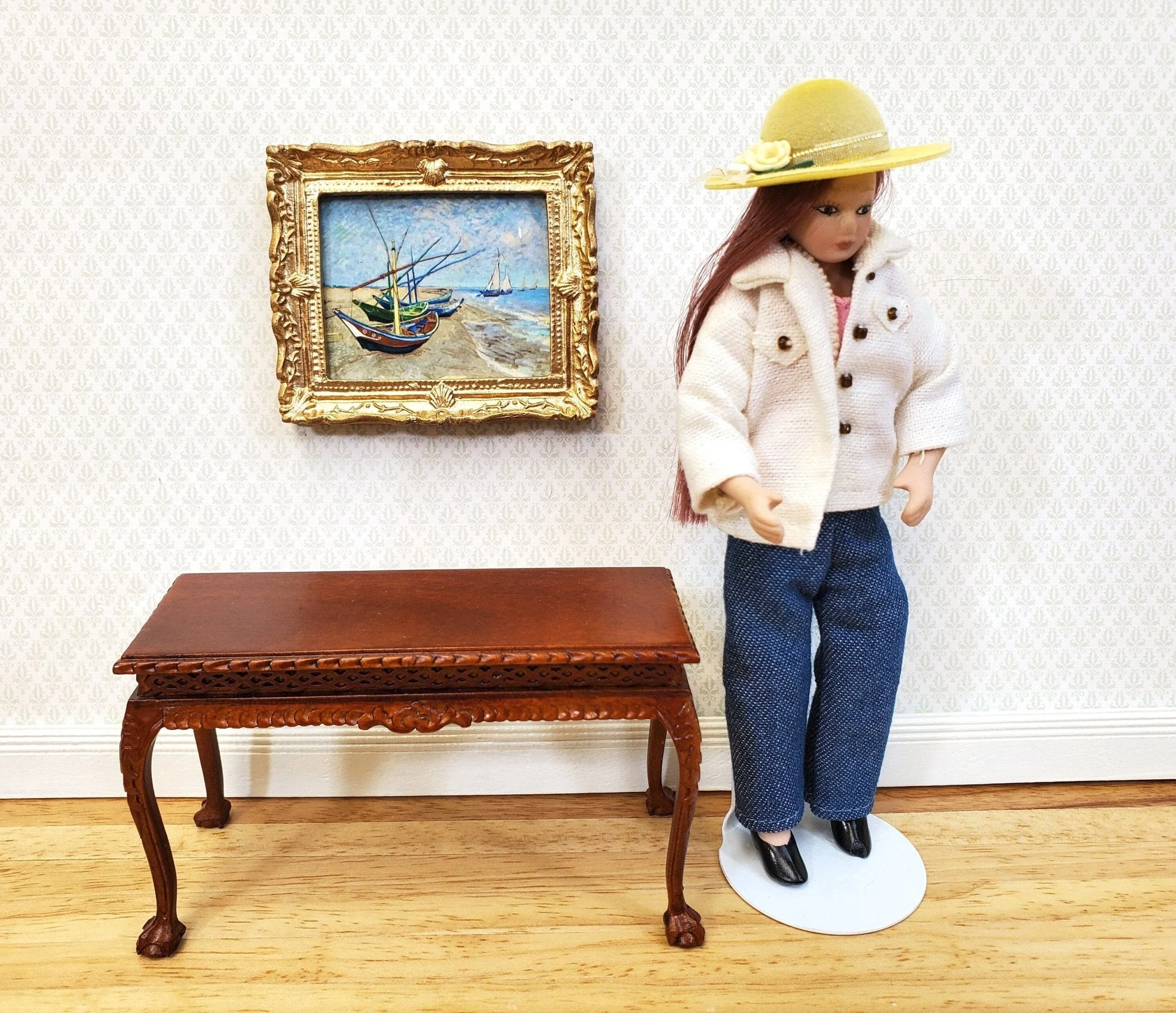 Dollhouse Hat Yellow Velvet with Flowers Wearable 1:12 Scale Miniature - Image 4