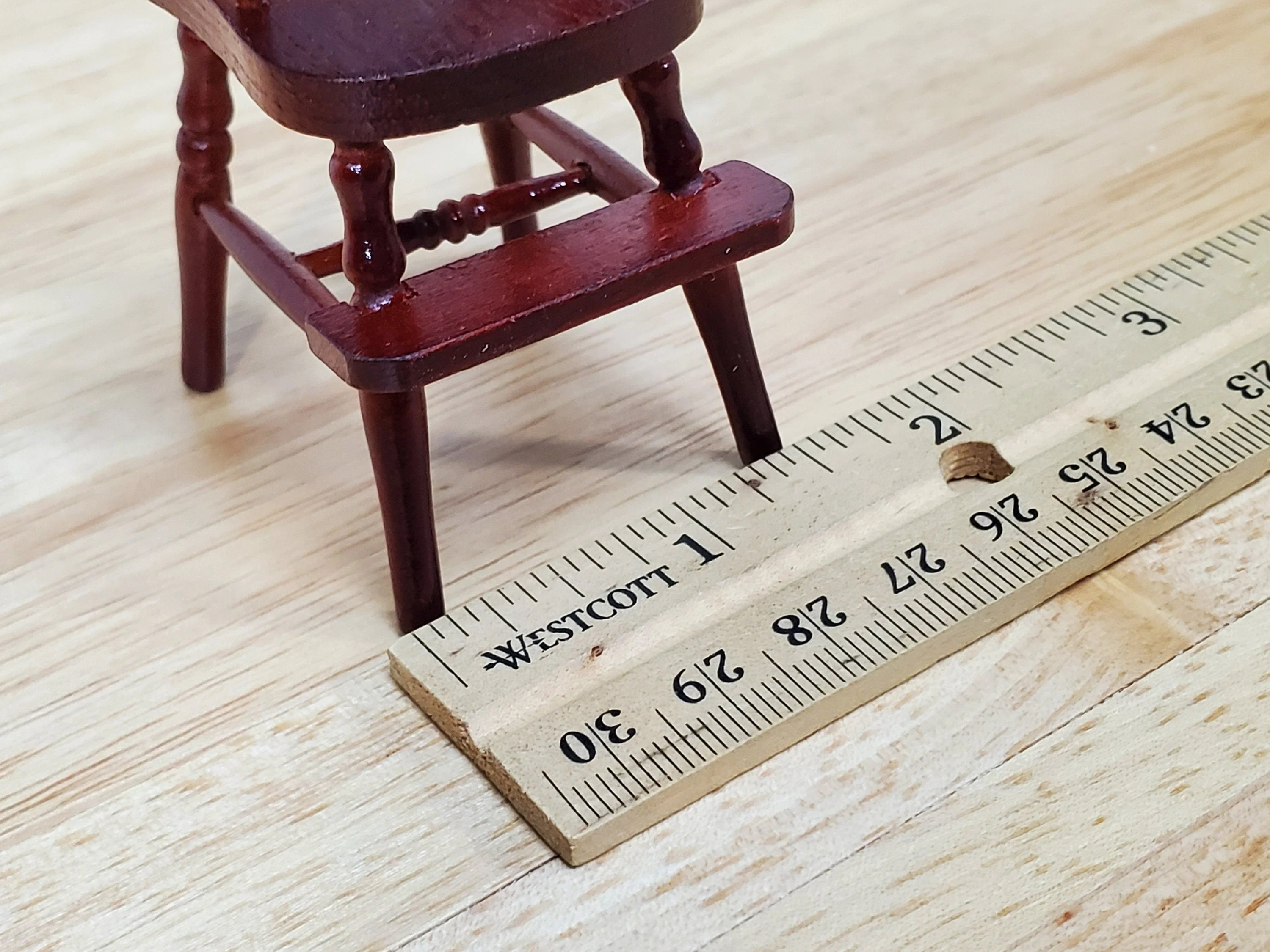 Dollhouse High Chair 1:12 Scale Miniature Furniture Wood Mahogany Finish Movable Tray - Image 4