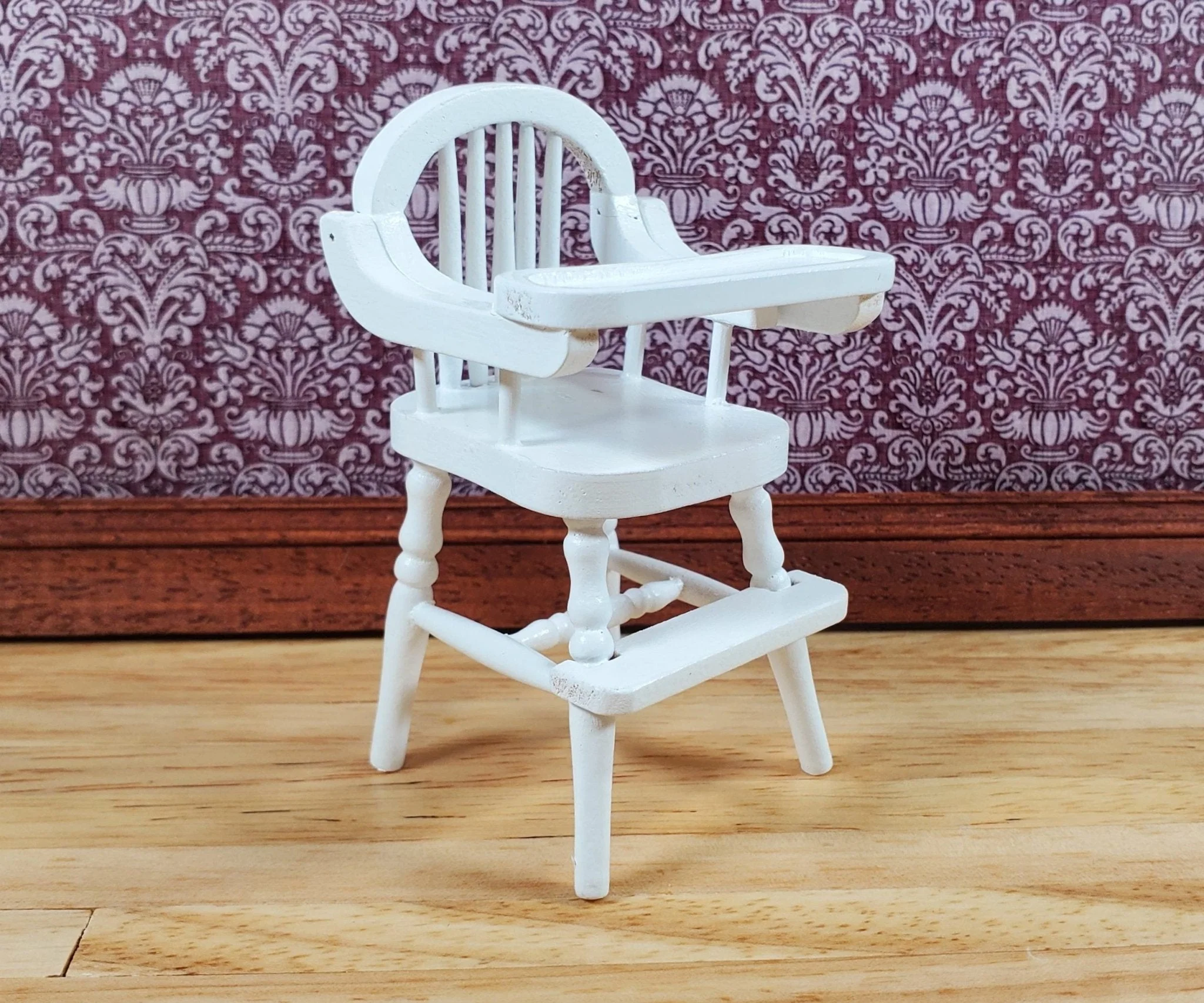 Dollhouse High Chair 1:12 Scale Miniature Furniture Wood with a White Finish - Image 3