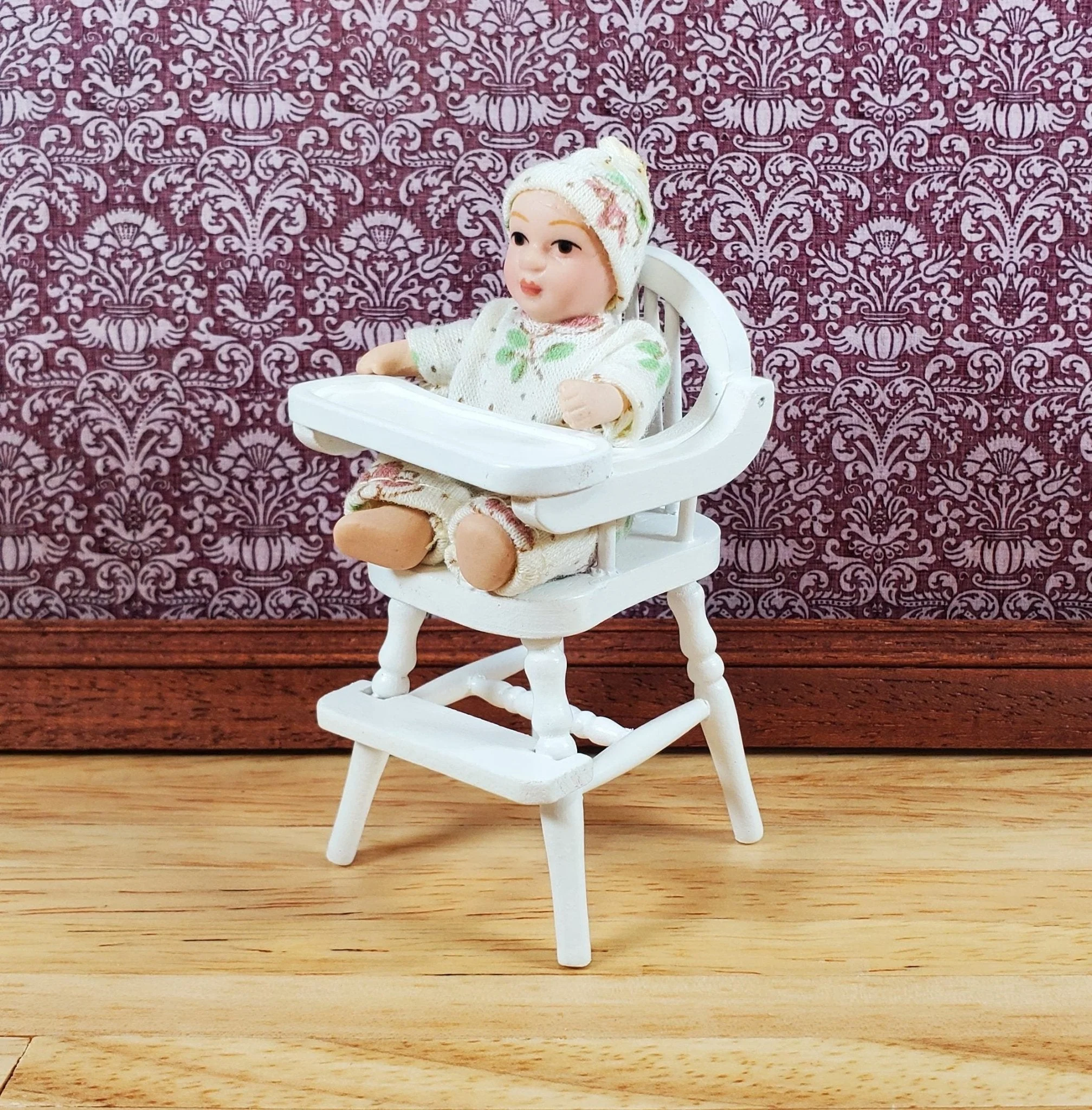 Dollhouse High Chair 1:12 Scale Miniature Furniture Wood with a White Finish - Image 4