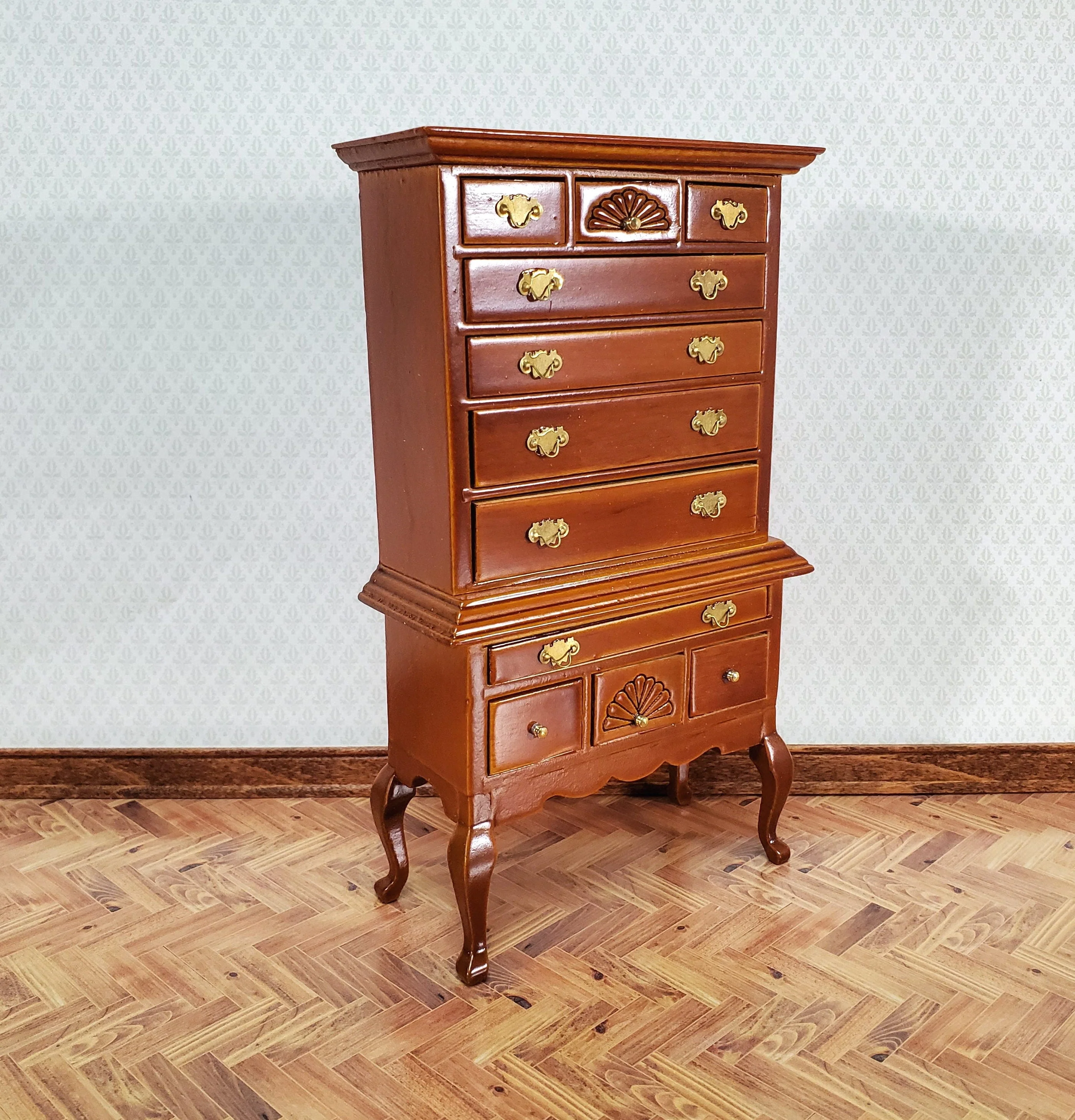 Dollhouse Highboy Dresser Queen Anne Victorian Walnut Finish 1:12 Scale Miniature Furniture - Image 2