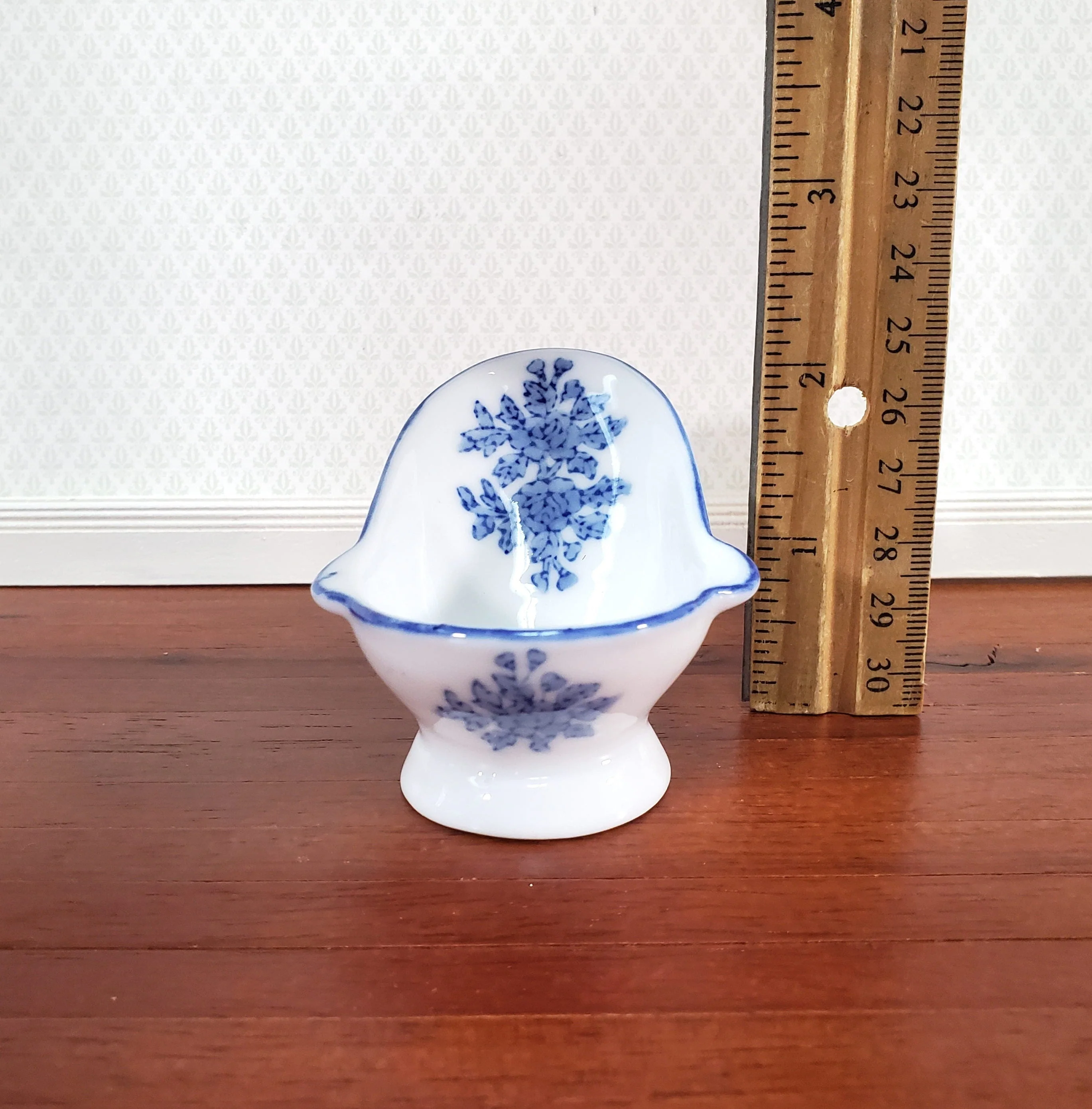 Dollhouse Hip Bath Bathtub Ceramic Tub Small Blue Floral Design 1:12 Scale Miniature Bathroom - Image 4