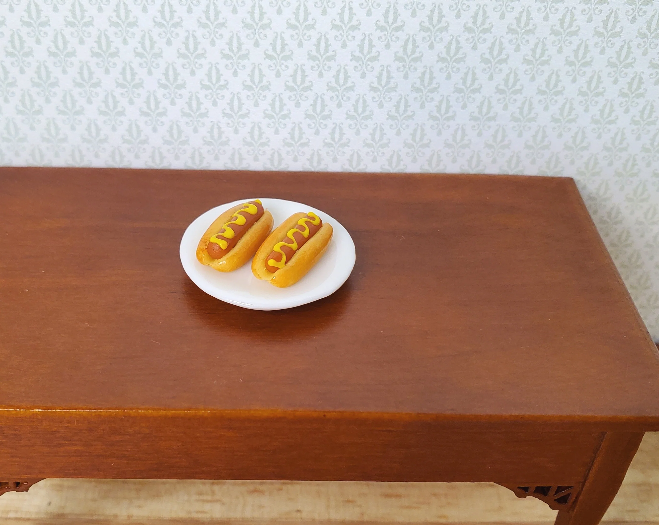 Dollhouse Hot Dogs with Mustard Set of 2 1:12 Scale Miniature Food Kitchen - Image 2
