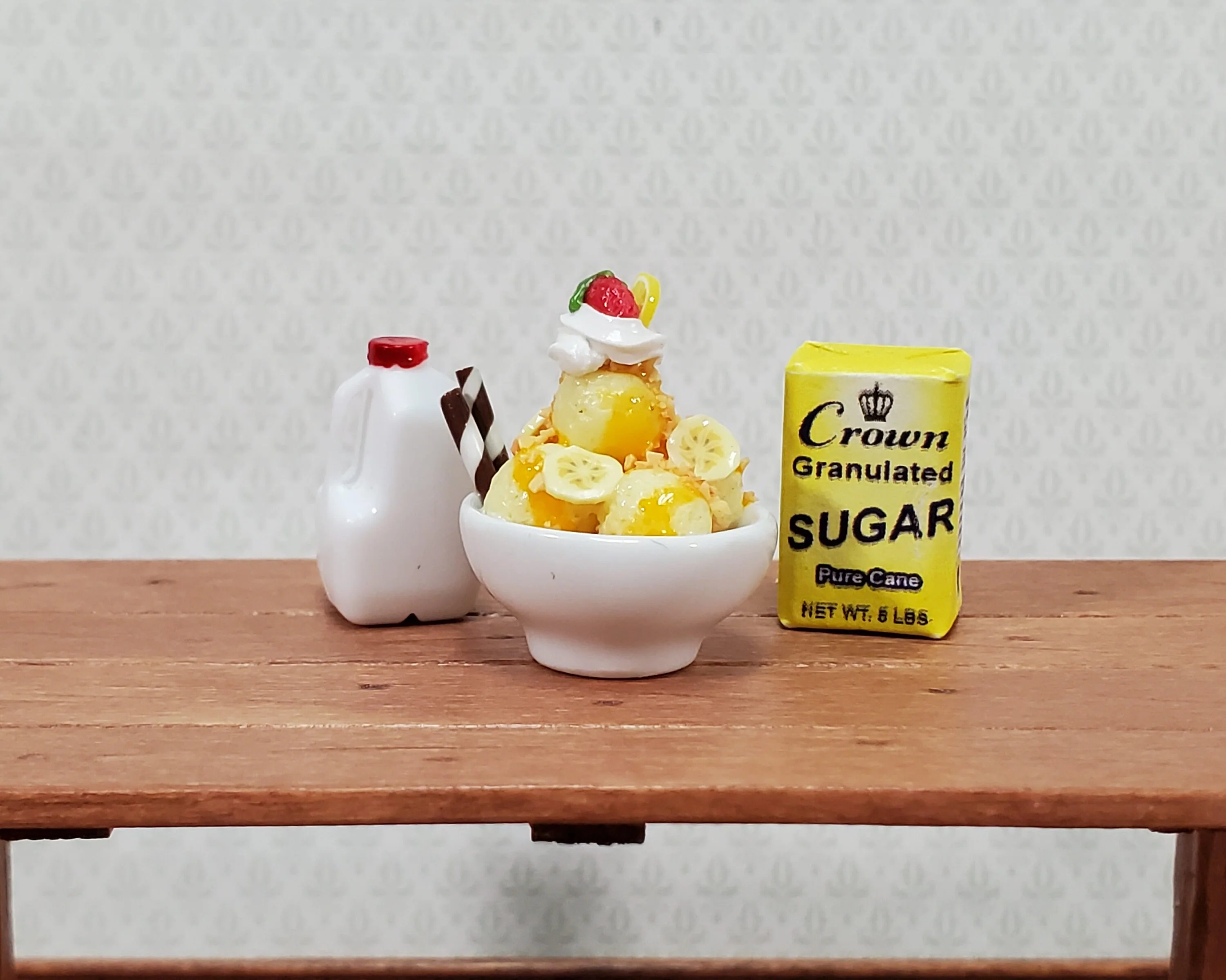 Dollhouse Ice Cream Sundae with Fruit Bananas LARGE Miniature Dessert Food - Image 3
