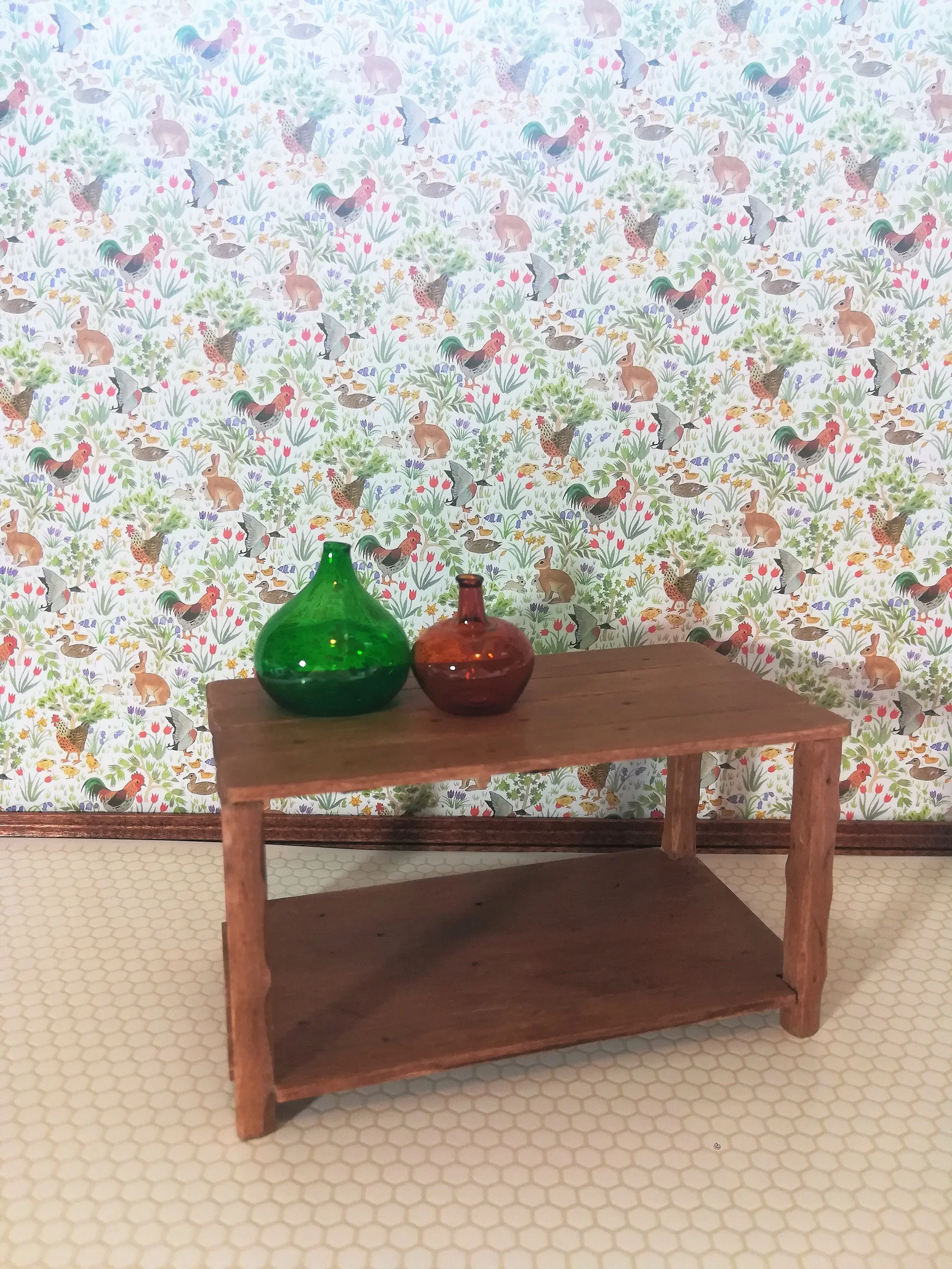 Dollhouse Kitchen Wallpaper Roosters Bunnies Ducks 1:12 Scale Country Springtime - Image 3