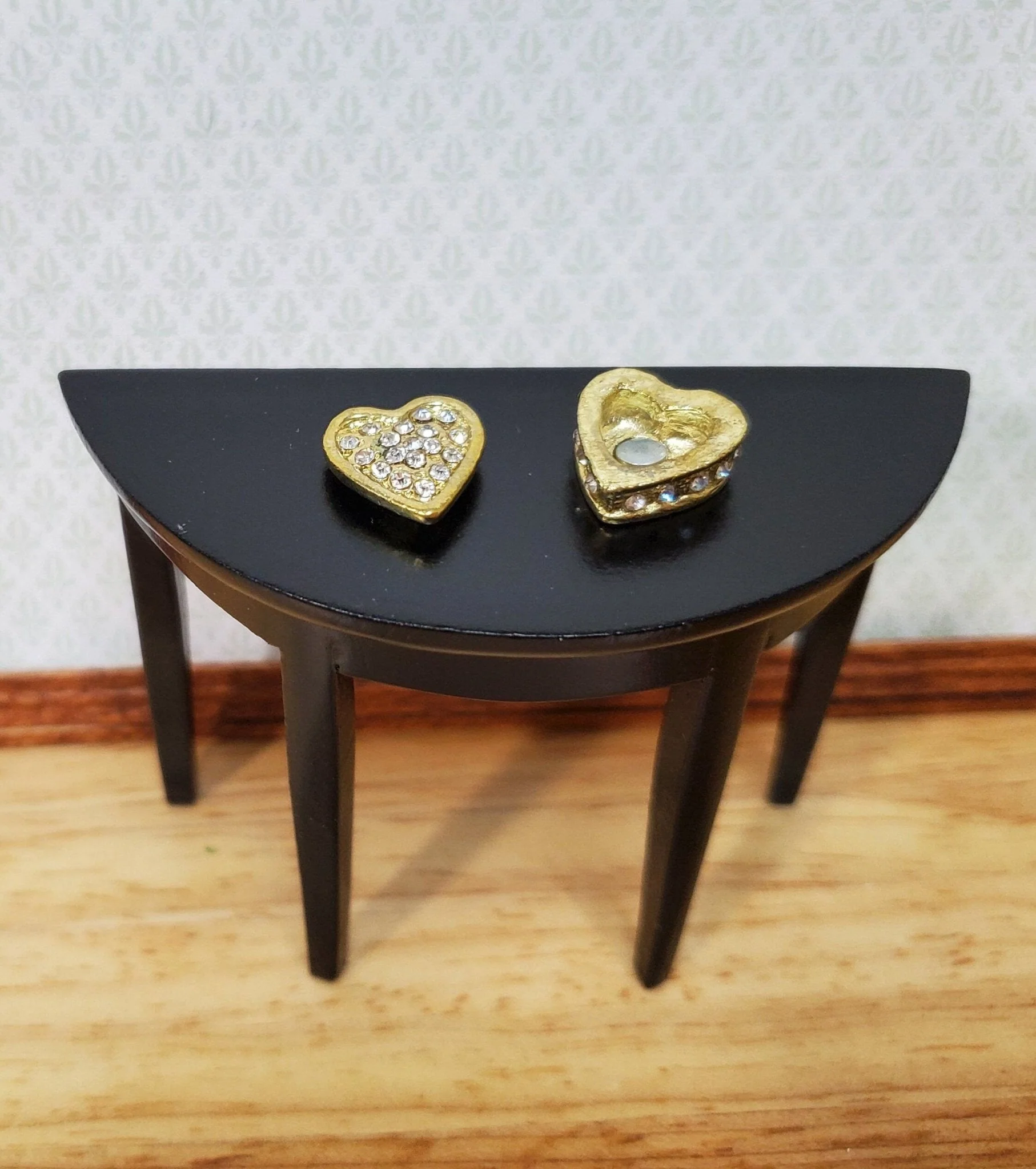 Dollhouse Jewelry Box with Crystal Jewels Heart Shape Opening Lid 1:12 Scale - Image 3