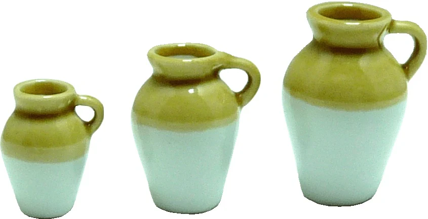 Dollhouse Jugs Crocks with Handles Large Set of 3 1:12 Scale Miniatures