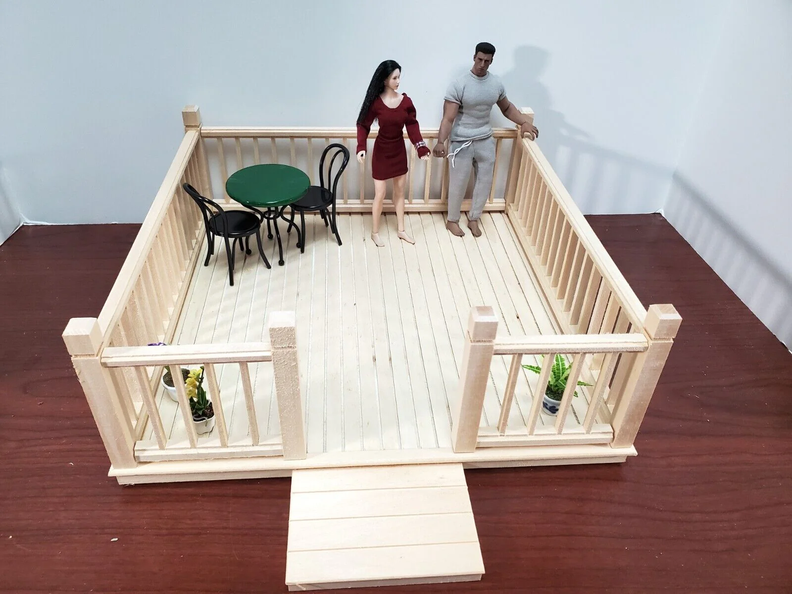 Dollhouse KIT Patio Deck Garden Decking with Railings Wood 1:12 Scale Miniature - Image 7