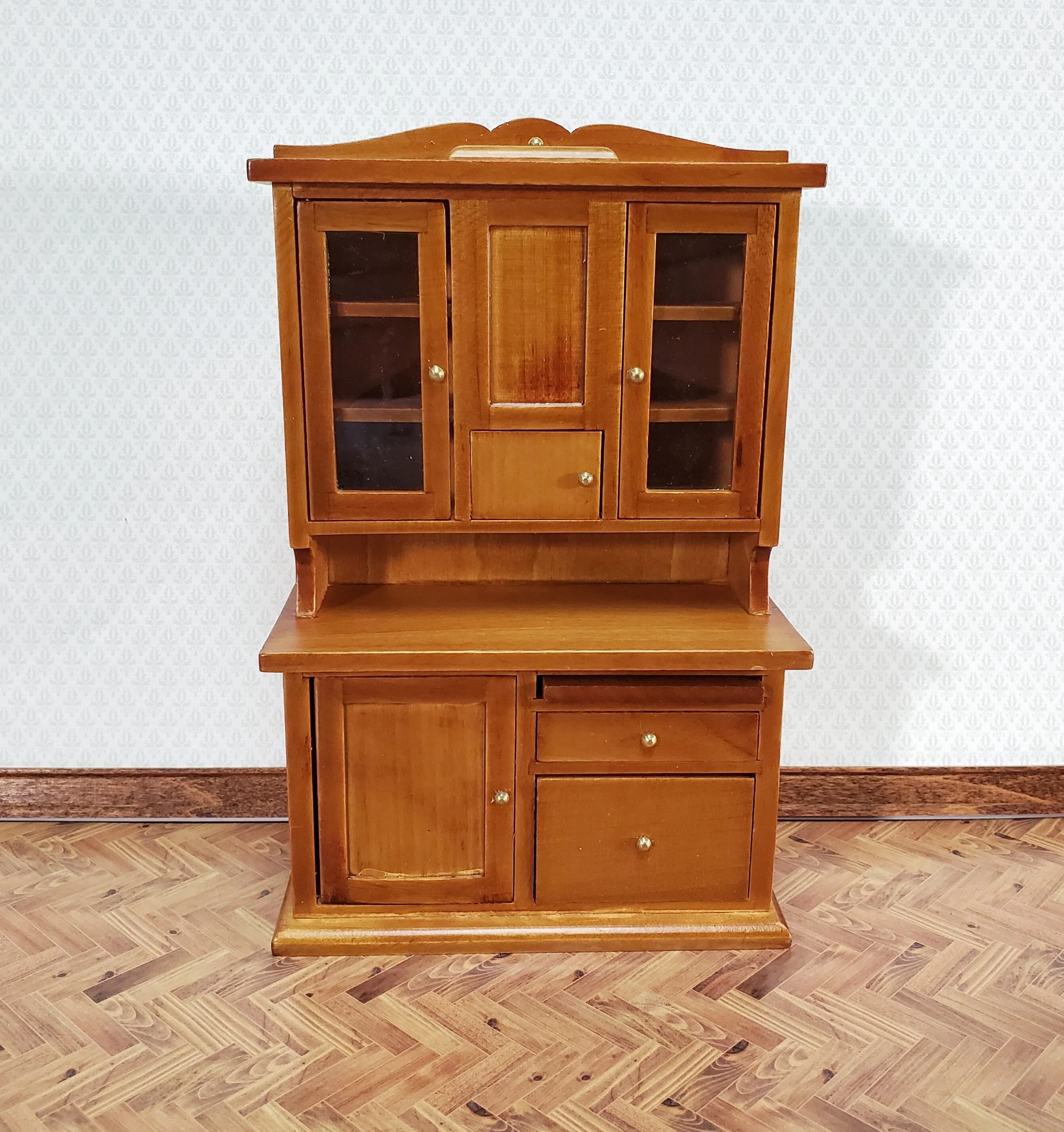 Dollhouse Kitchen Cabinet w/ Flour Bin 1:12 Scale Miniature Furniture Walnut Finish - Image 2