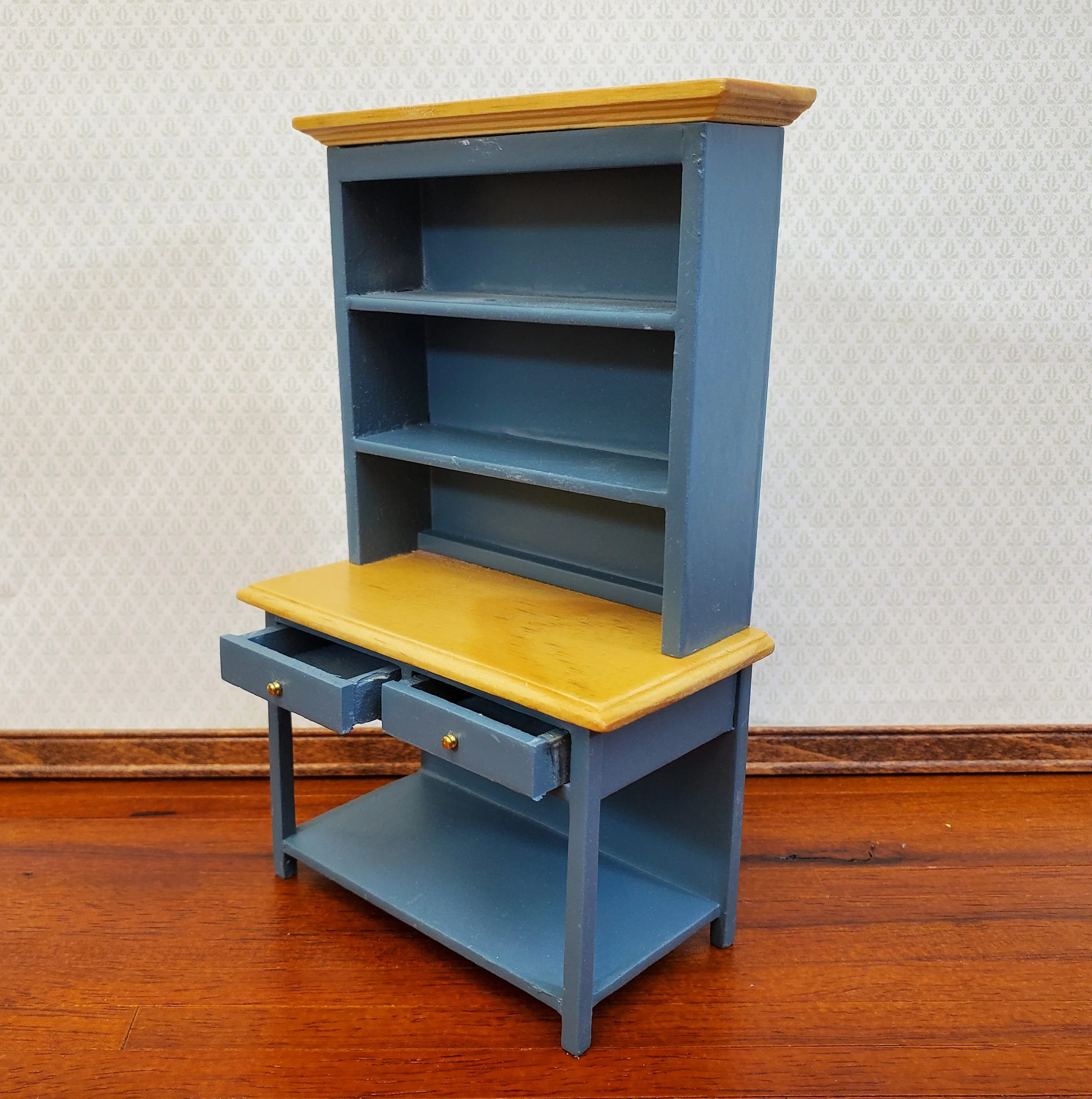Dollhouse Kitchen Hutch Cabinet Cupboard 1:12 Scale Blue Gray Finish - Image 3