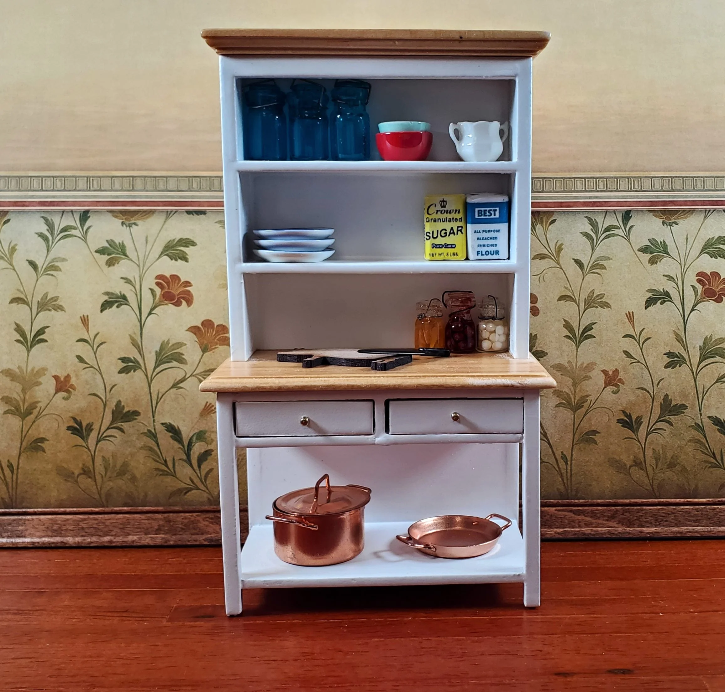 Dollhouse Kitchen Hutch Cabinet Cupboard White 1:12 Scale Miniature Furniture - Image 3