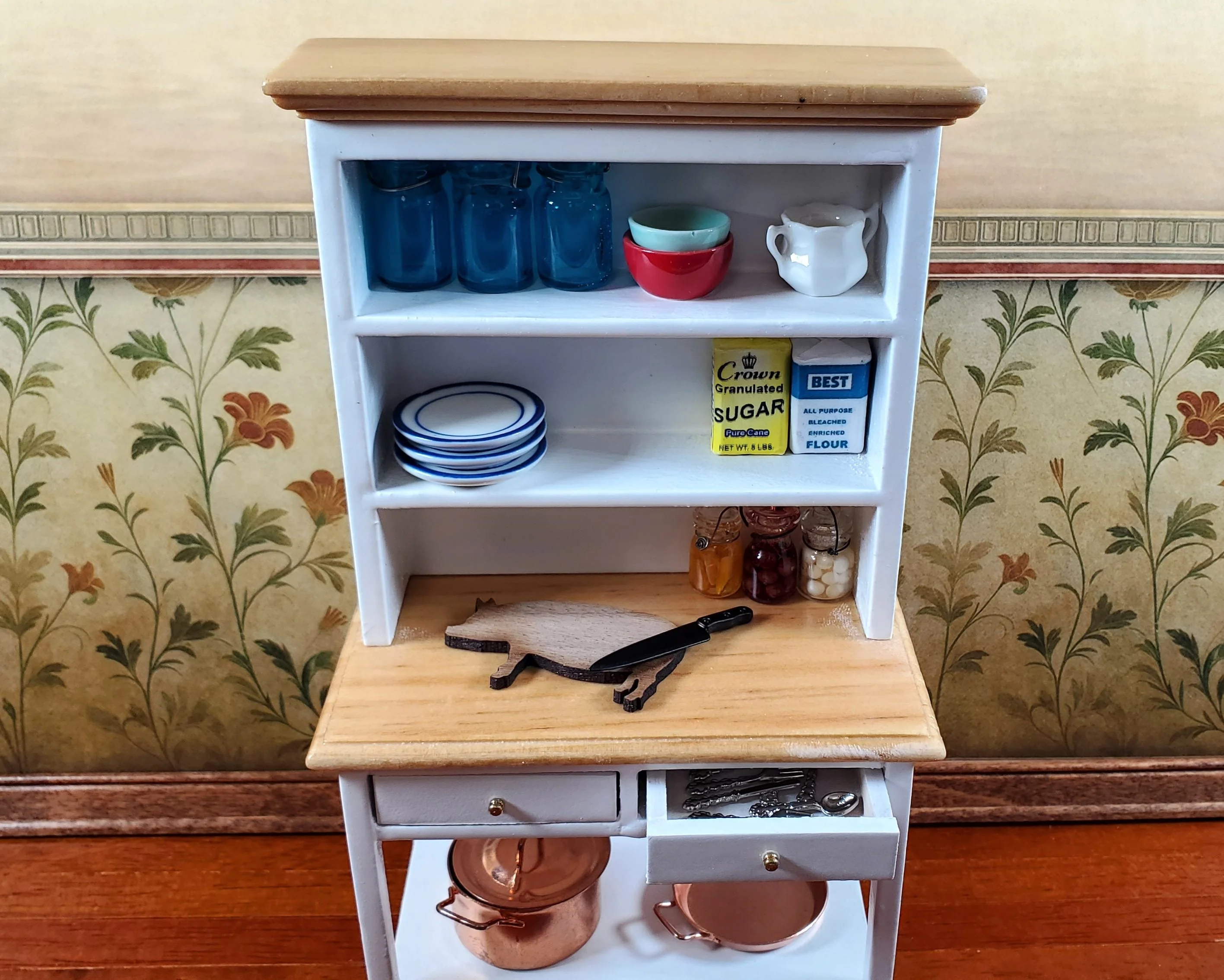 Dollhouse Kitchen Hutch Cabinet Cupboard White 1:12 Scale Miniature Furniture - Image 4