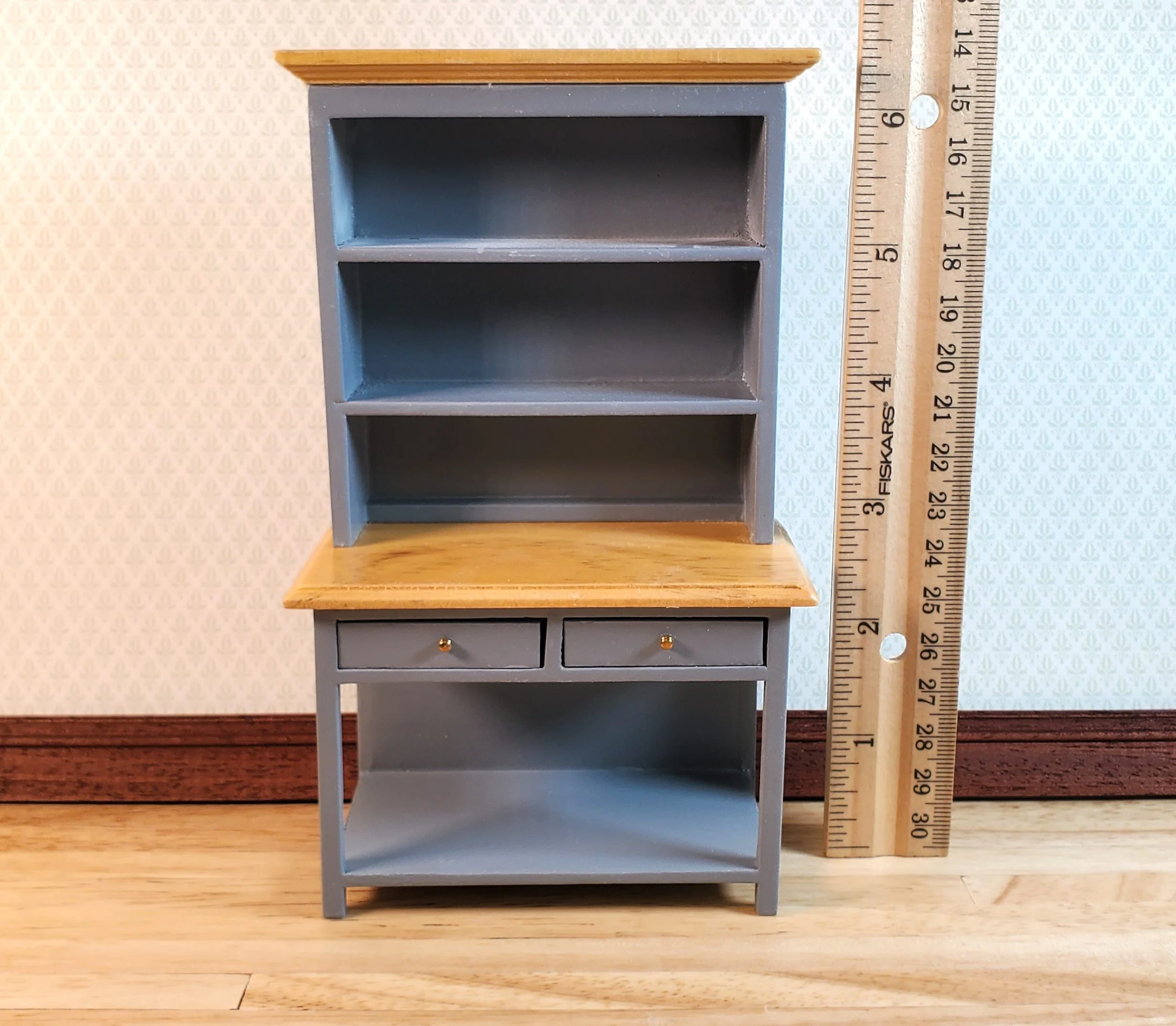 Dollhouse Kitchen Hutch Cupboard Wood 1:12 Scale Miniature Gray Finish - Image 4