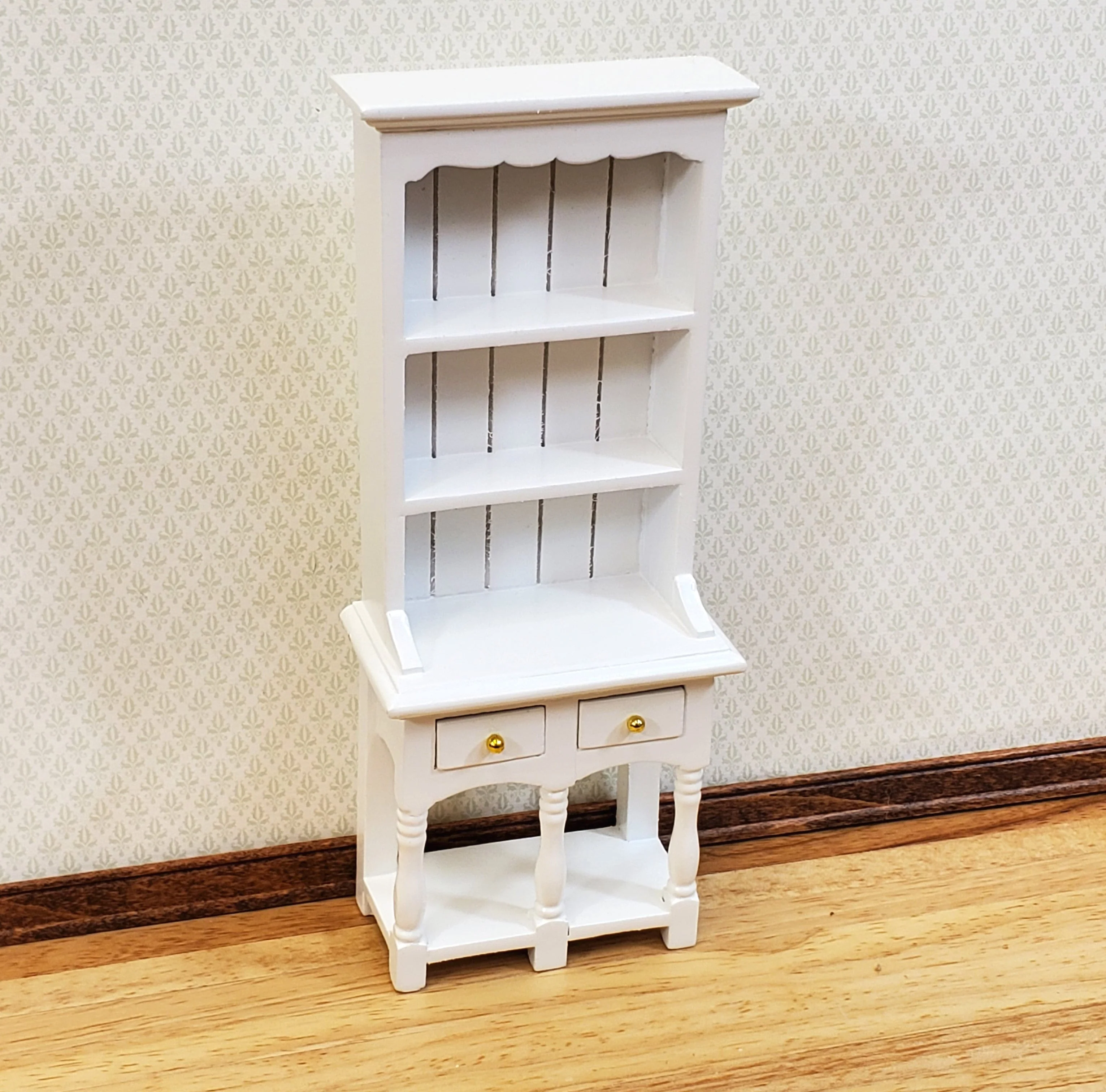 Dollhouse Kitchen Hutch with Pot Shelf 2 Drawer White 1:12 Scale Furniture - Image 2