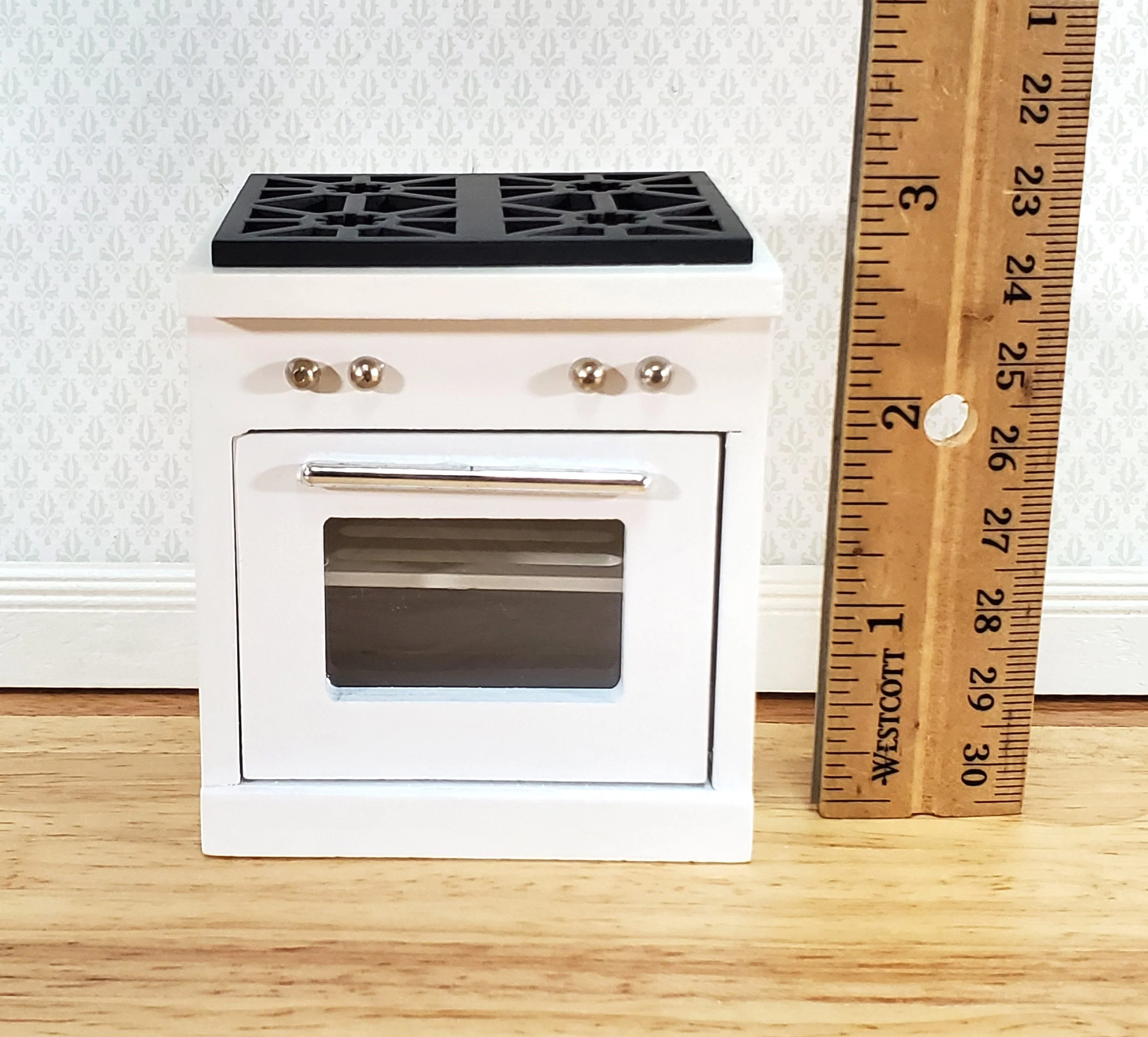 Dollhouse Kitchen Oven w/ Stove Top Modern White 4 Burners 1:12 Scale Miniature - Image 4