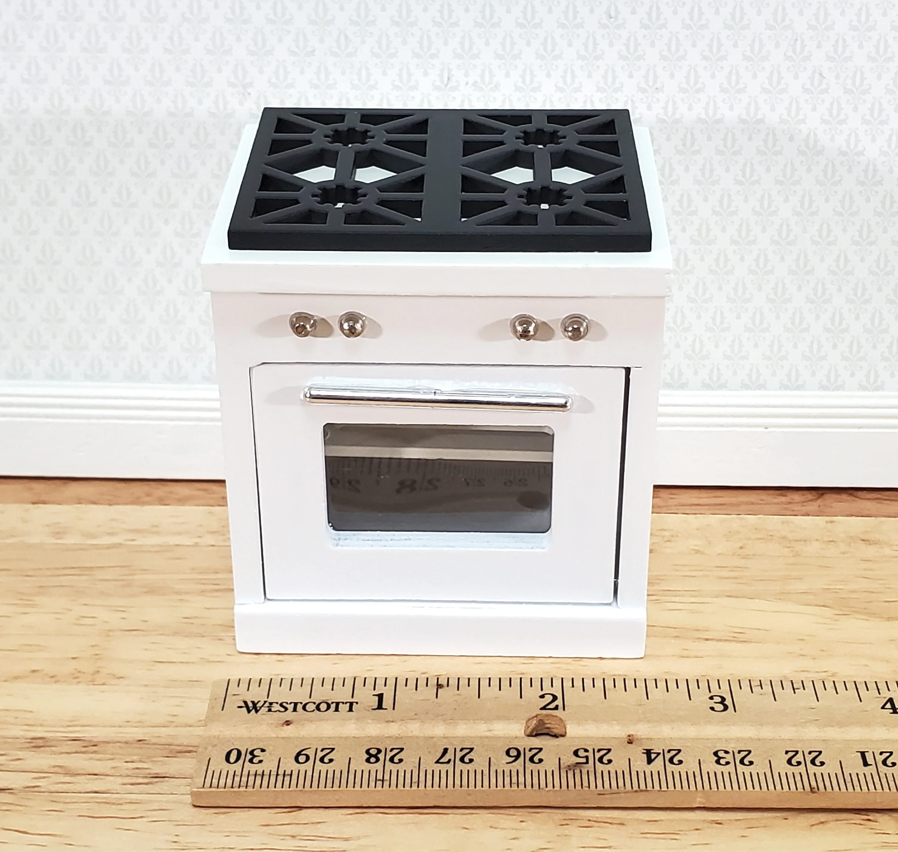 Dollhouse Kitchen Oven w/ Stove Top Modern White 4 Burners 1:12 Scale Miniature - Image 5