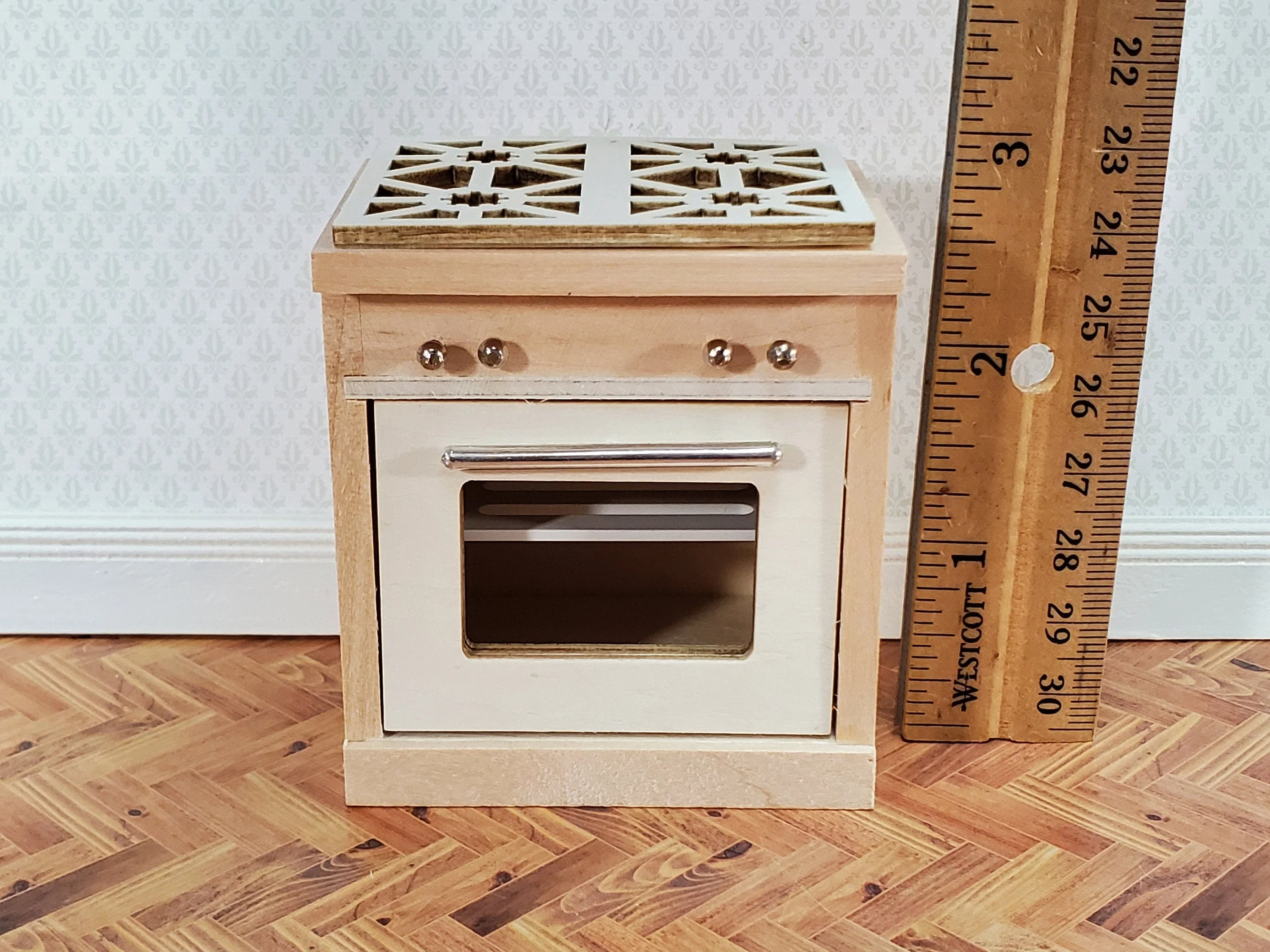 Dollhouse Kitchen Oven with Stove Top Modern Unpainted Wood 1:12 Scale Miniature - Image 5