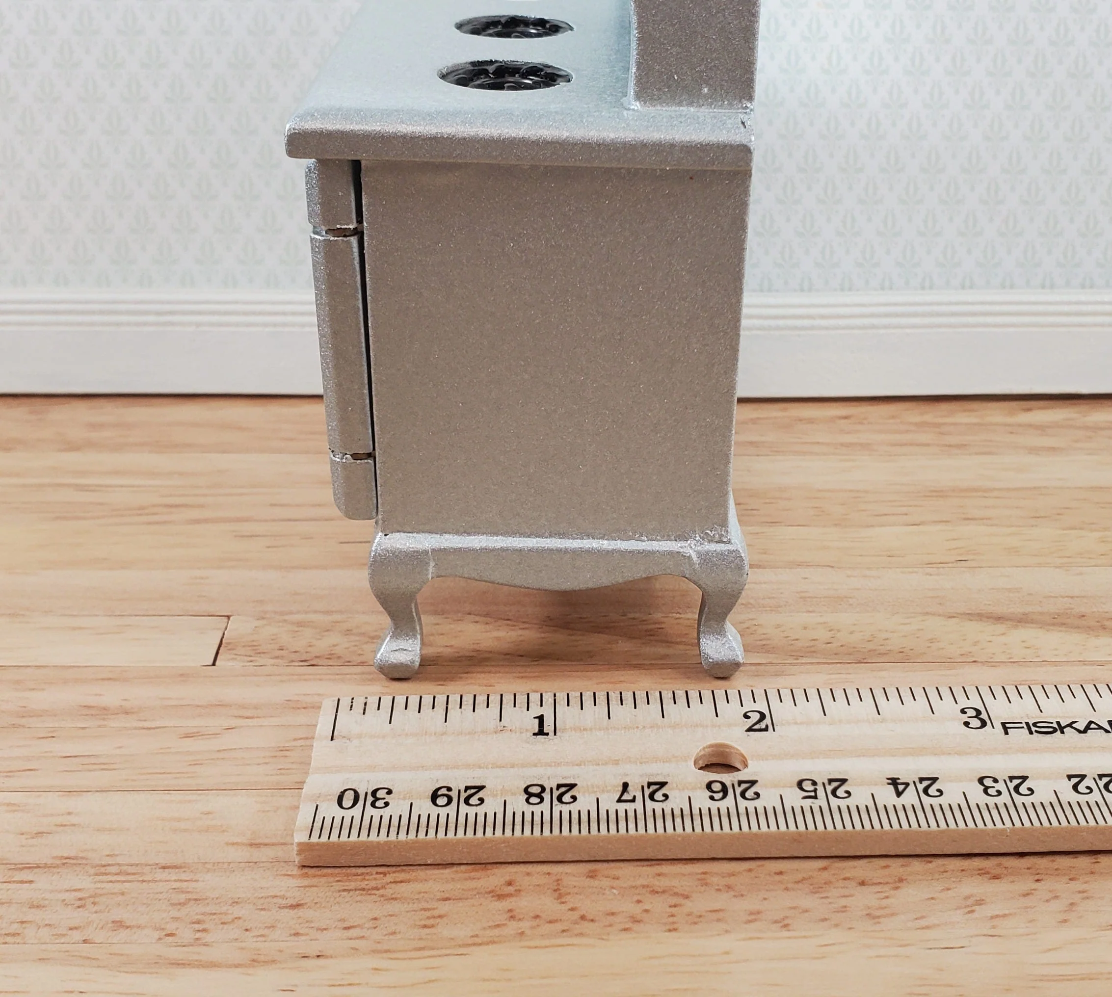 Dollhouse Kitchen Range Cabinet Stove Oven Silver 1:12 Scale Miniature Wood - Image 6