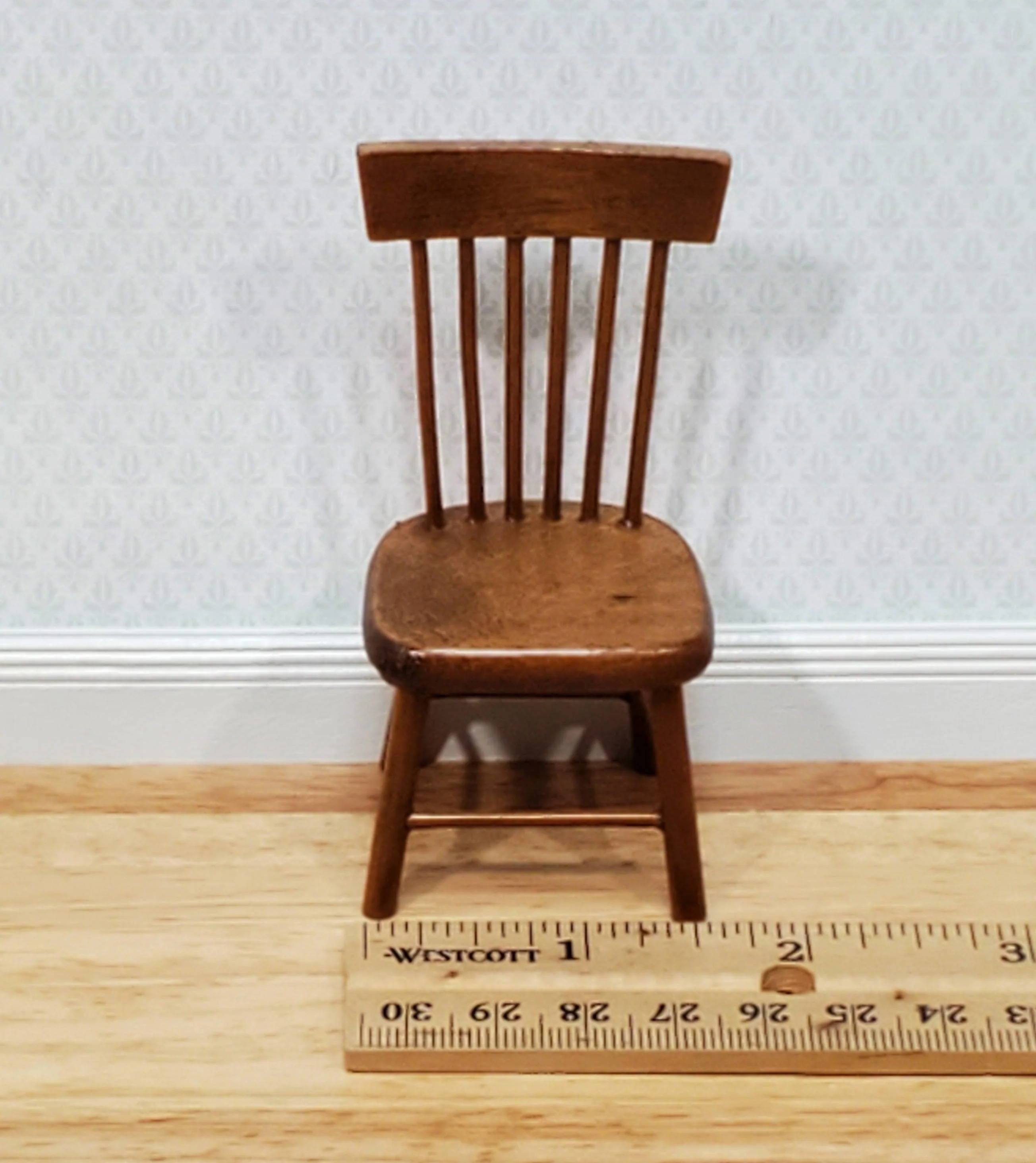 Dollhouse Kitchen Side Chair Walnut Finish 1:12 Scale Miniature Furniture CL10906 - Image 2